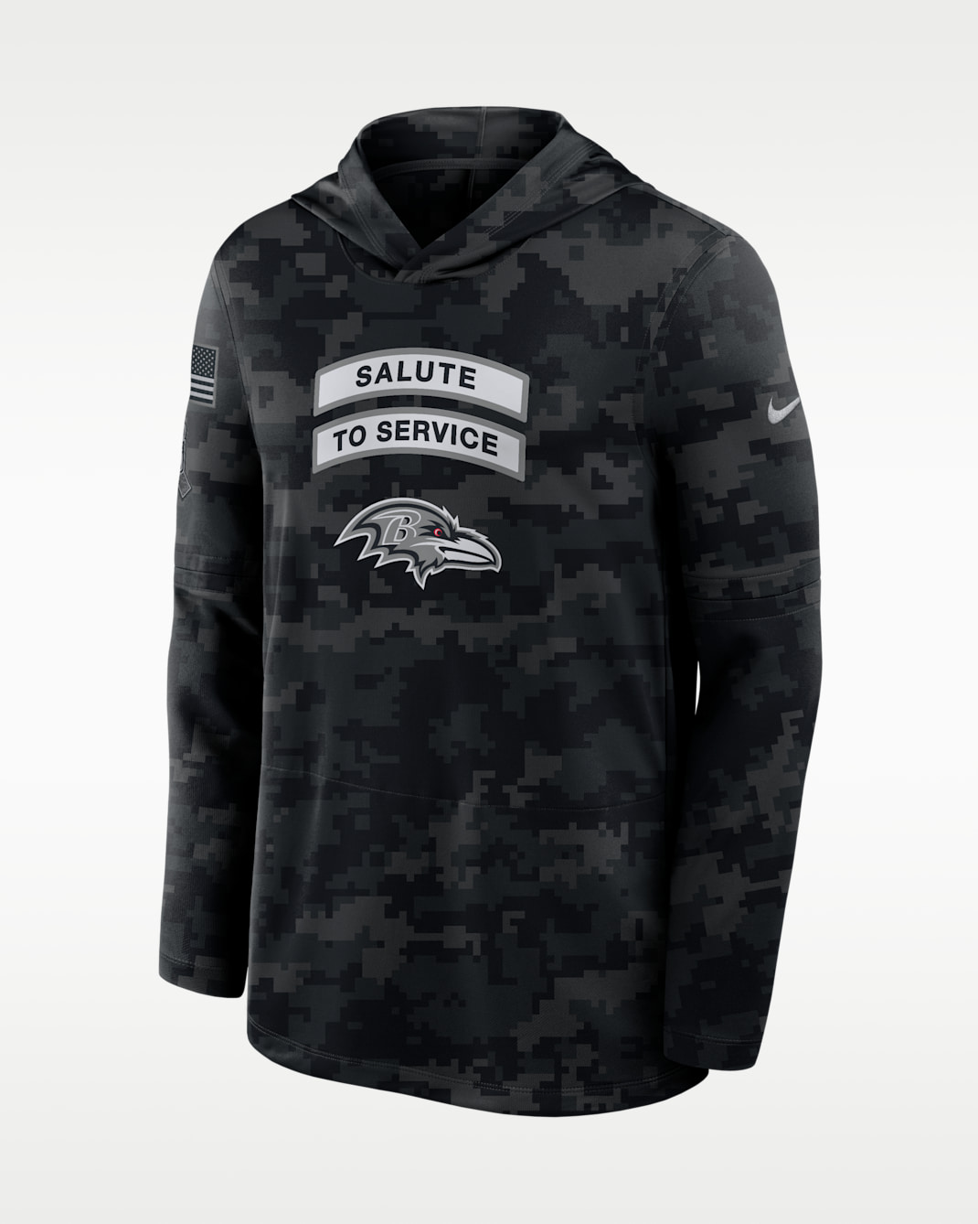 Baltimore Ravens Salute to Service Sideline Men's Nike Dri-FIT NFL Long-Sleeve Hooded Top - Black/Black