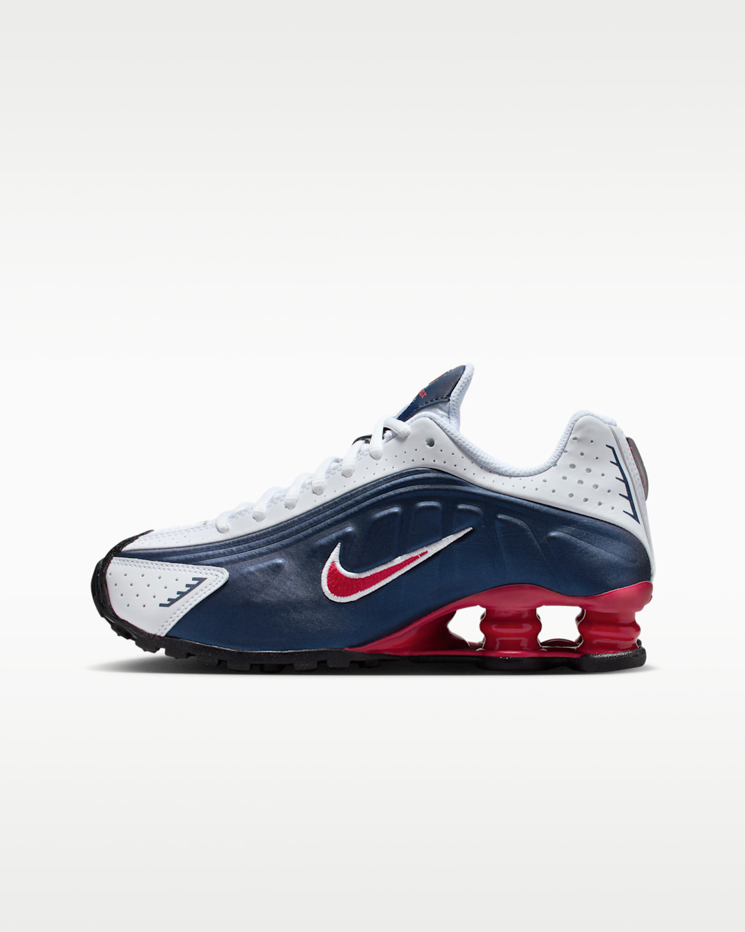 Nike Shox R4 Older Kids' Shoes - Midnight Navy/White/Metallic Silver/Gym Red