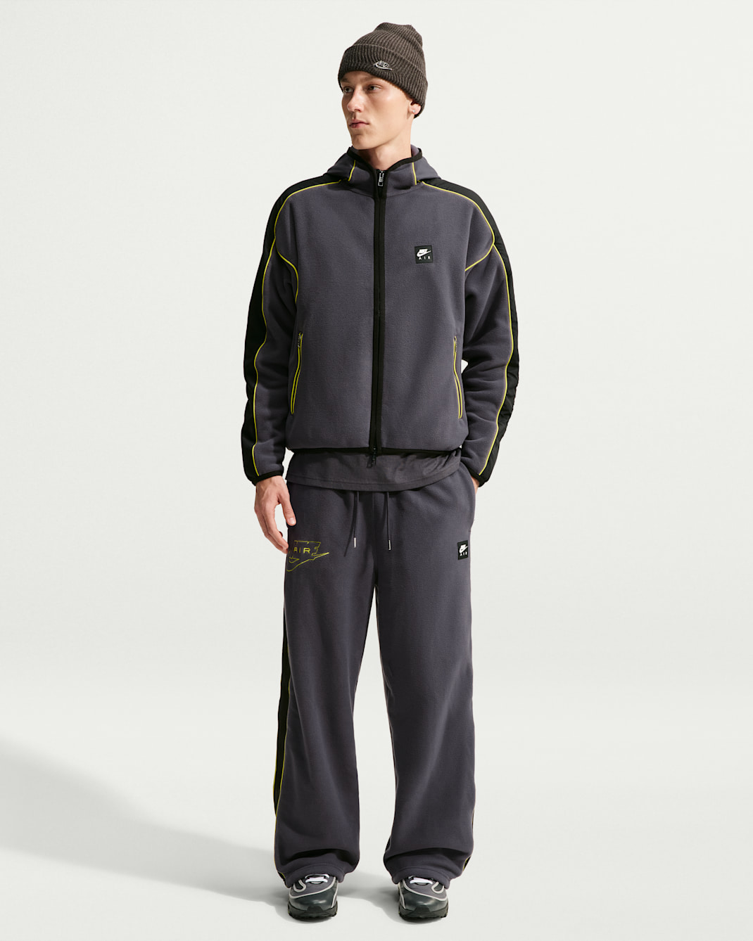 Nike Air Polartec® Men's Therma-FIT Open-Hem Pants - Gridiron/Black/Opti Yellow