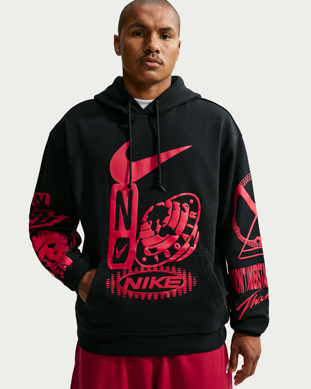 Sudadera con gorro sin cierre para hombre Nike Sportswear - Negro/Rojo gimnasio/Naranja seguridad