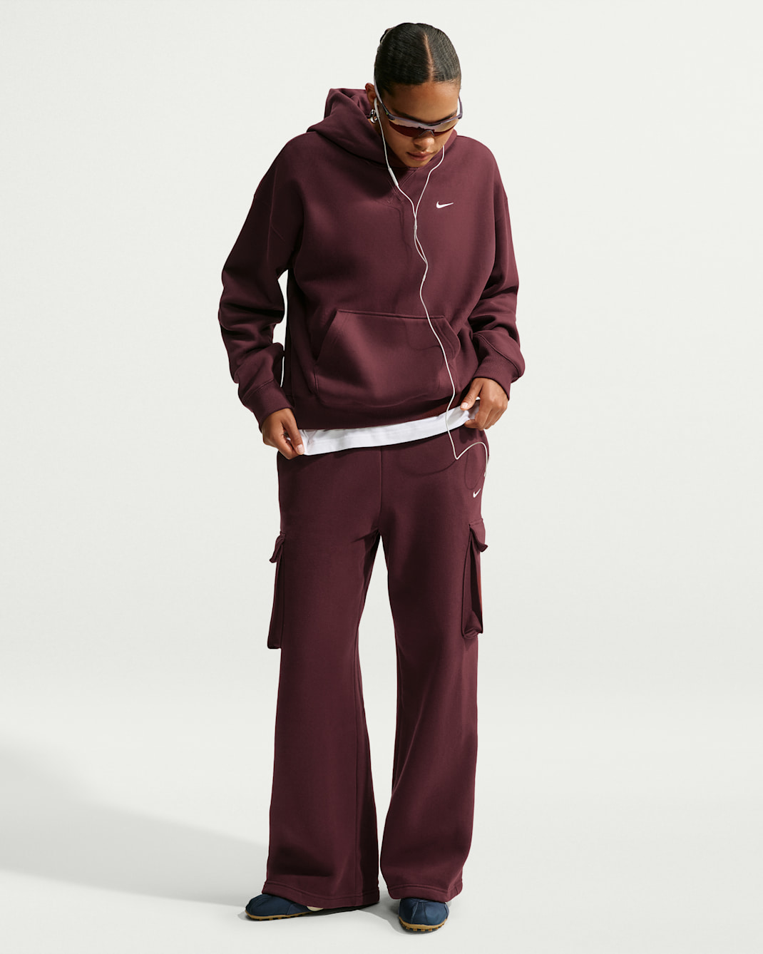 Pants cargo de tiro alto oversized para mujer Nike Studio Fleece Medium Weight - Dátil místico/Vela
