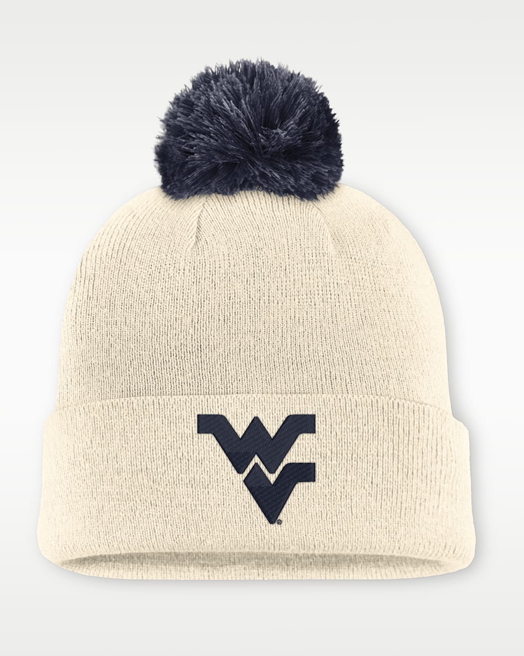 West Virginia Campus Prep Script Men's Nike College Cuffed Pom Beanie - Natural/Navy
