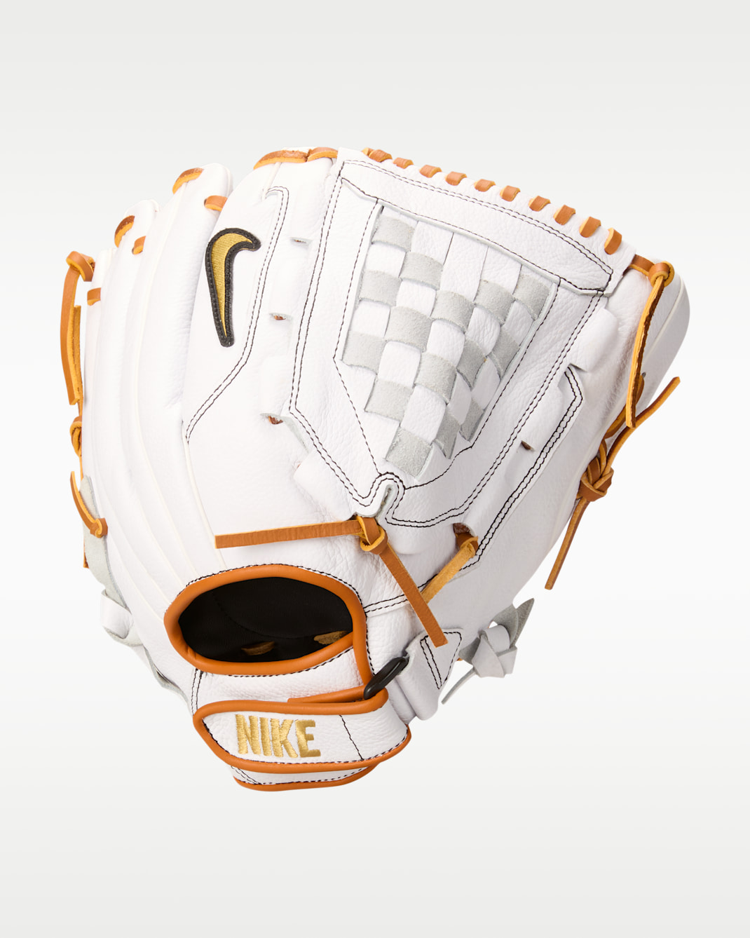 Guantes de bateo para softball Nike Hyperdiamond Edge - Blanco/Naranja ceniza/Oro metalizado