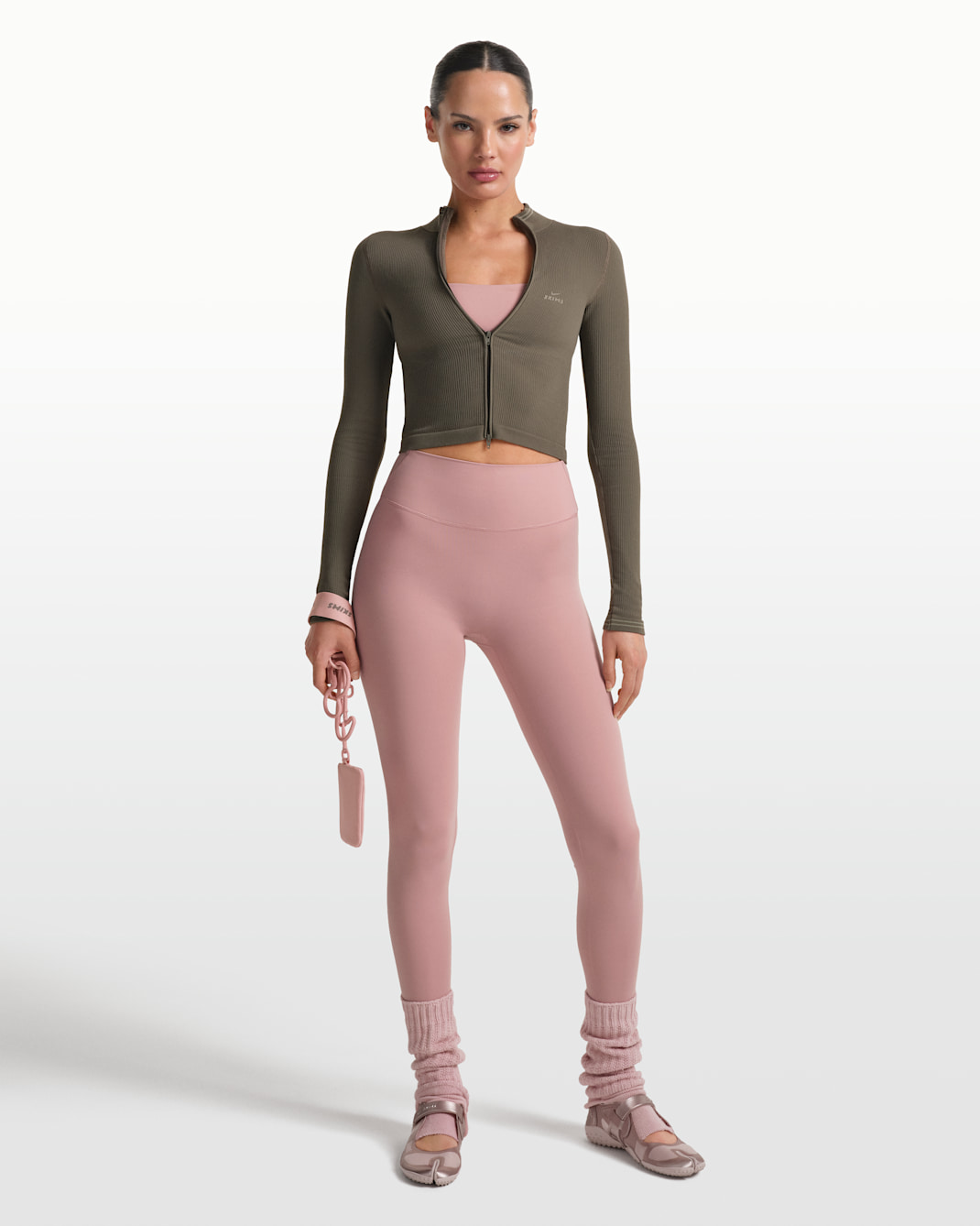 NikeSKIMS Ribbed Seamless Women's Cropped Full-Zip Jacket - NSKM DSTY OK MS/NSKM DUNE