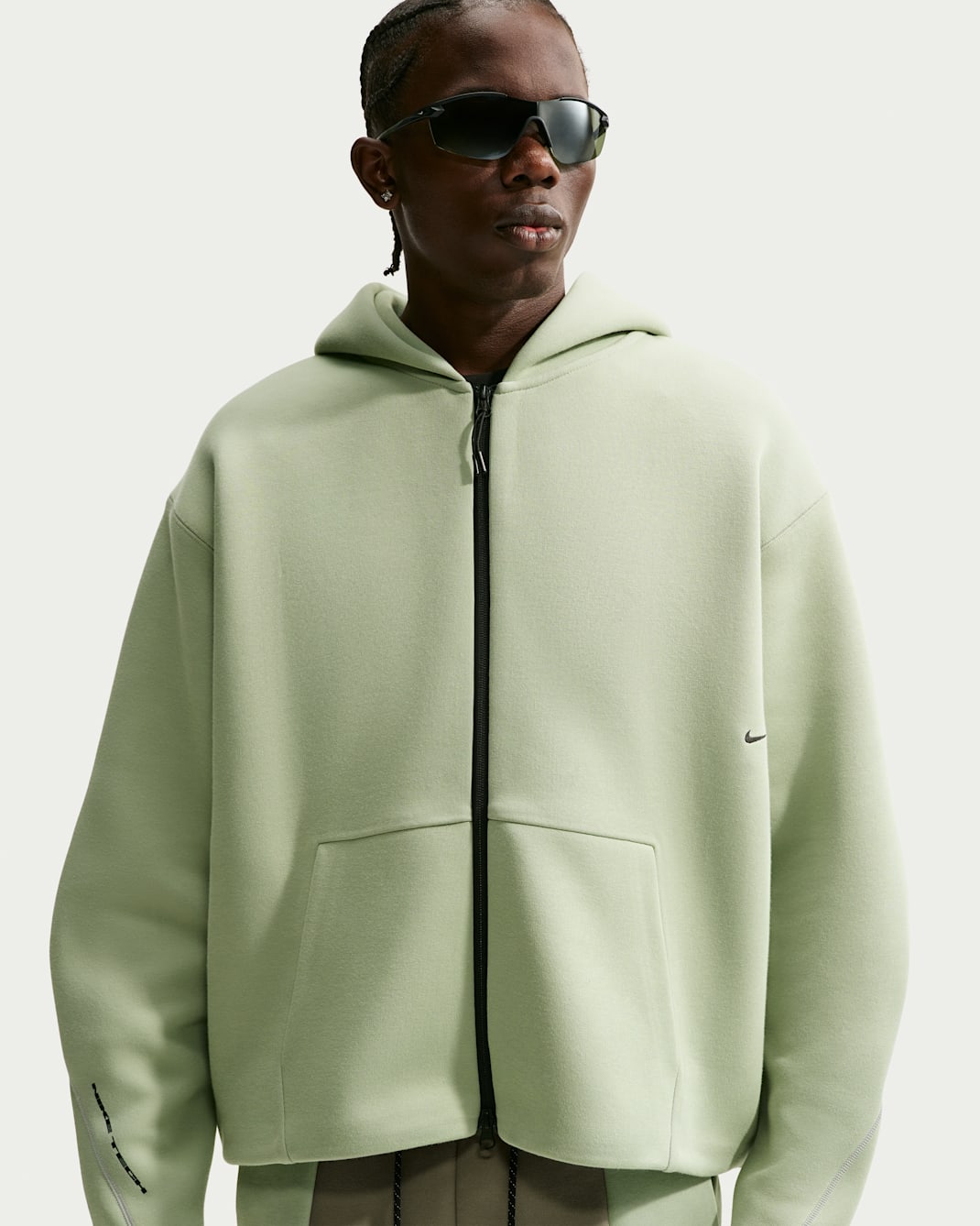 Fleecehuvtröja med hel dragkedja Nike Tech för män - Jade Horizon/Svart