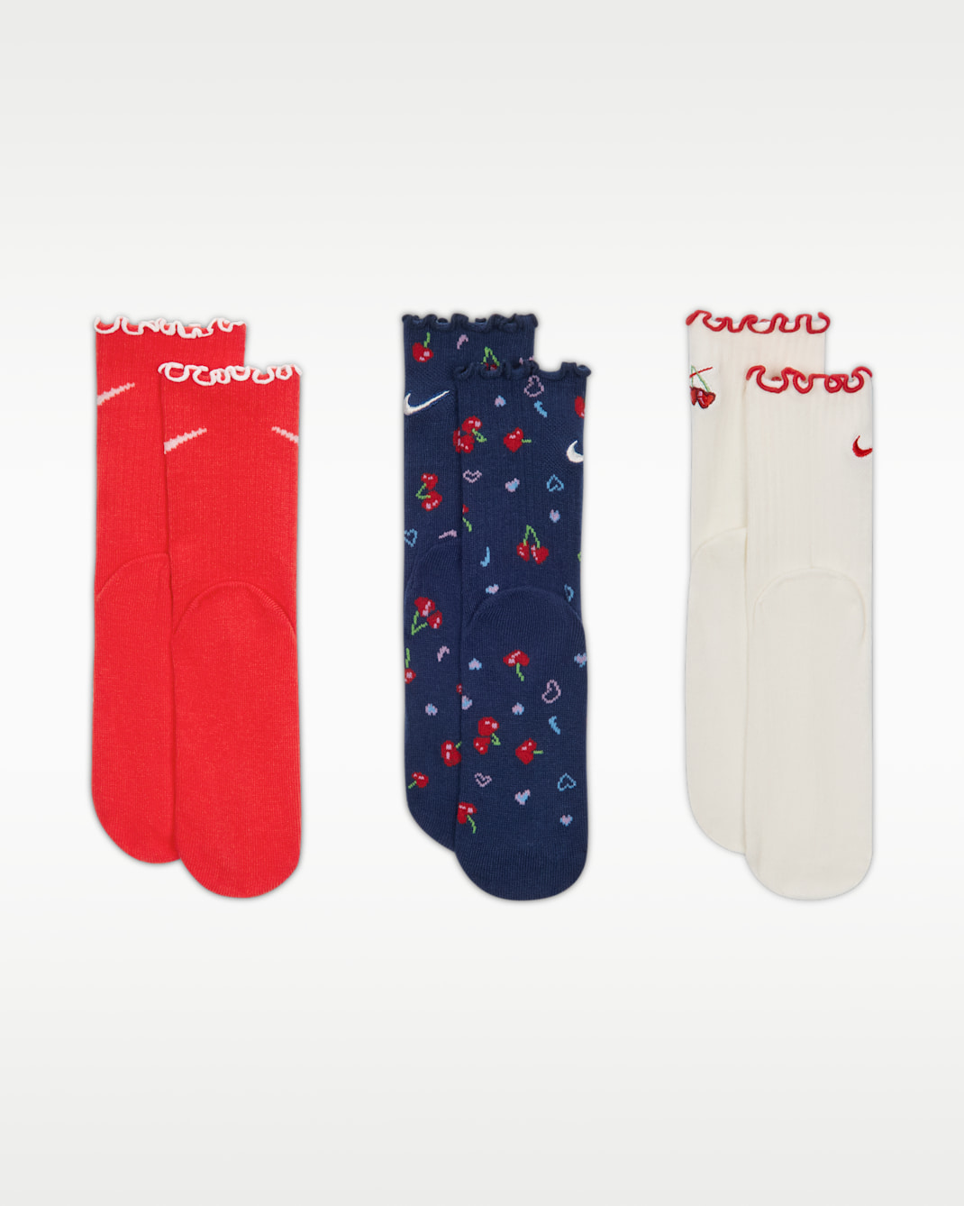 Nike Kids' Cherry Lettuce Hem Micro Crew Socks (3 Pairs)