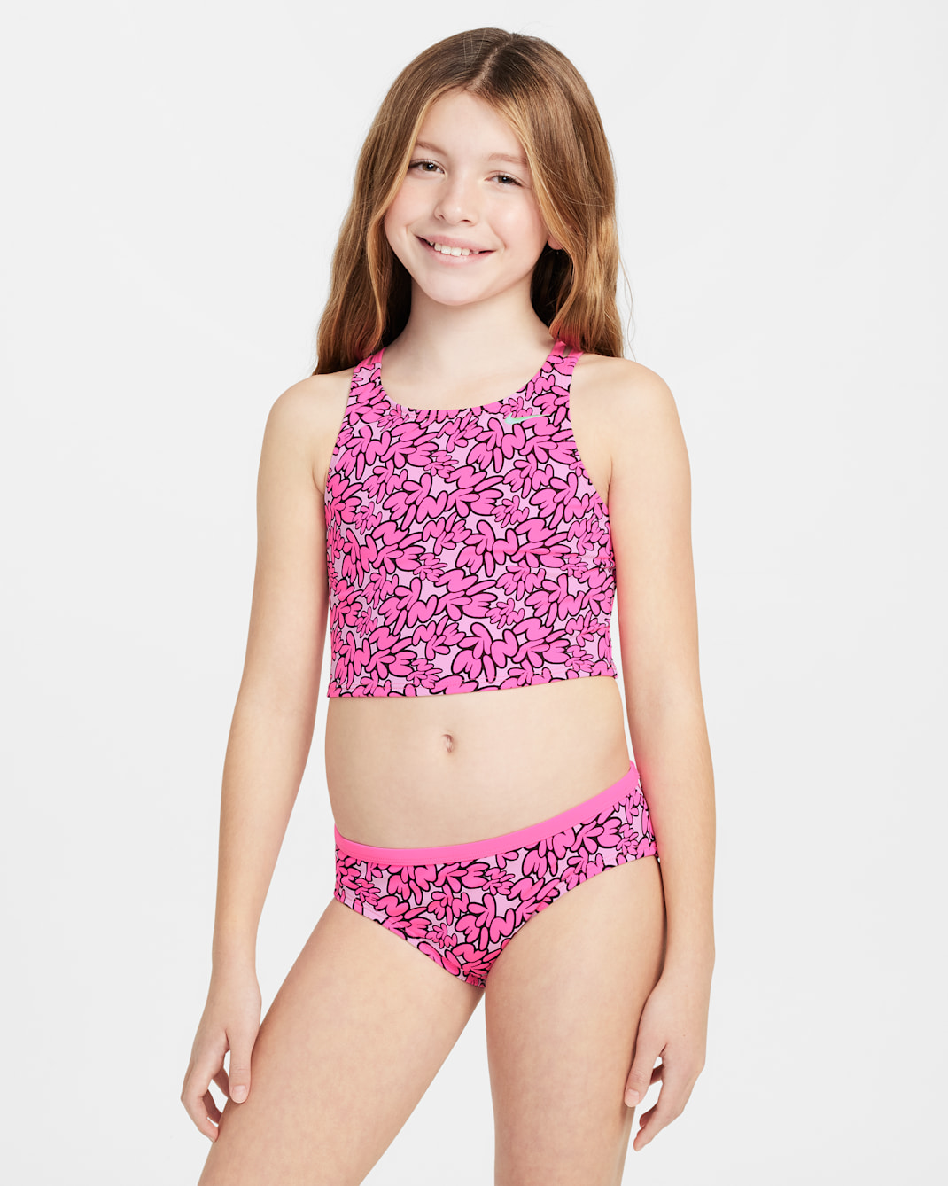 Conjunto de midkini con tirantes cruzados para niña talla grande Nike Swim - Hiperrosa