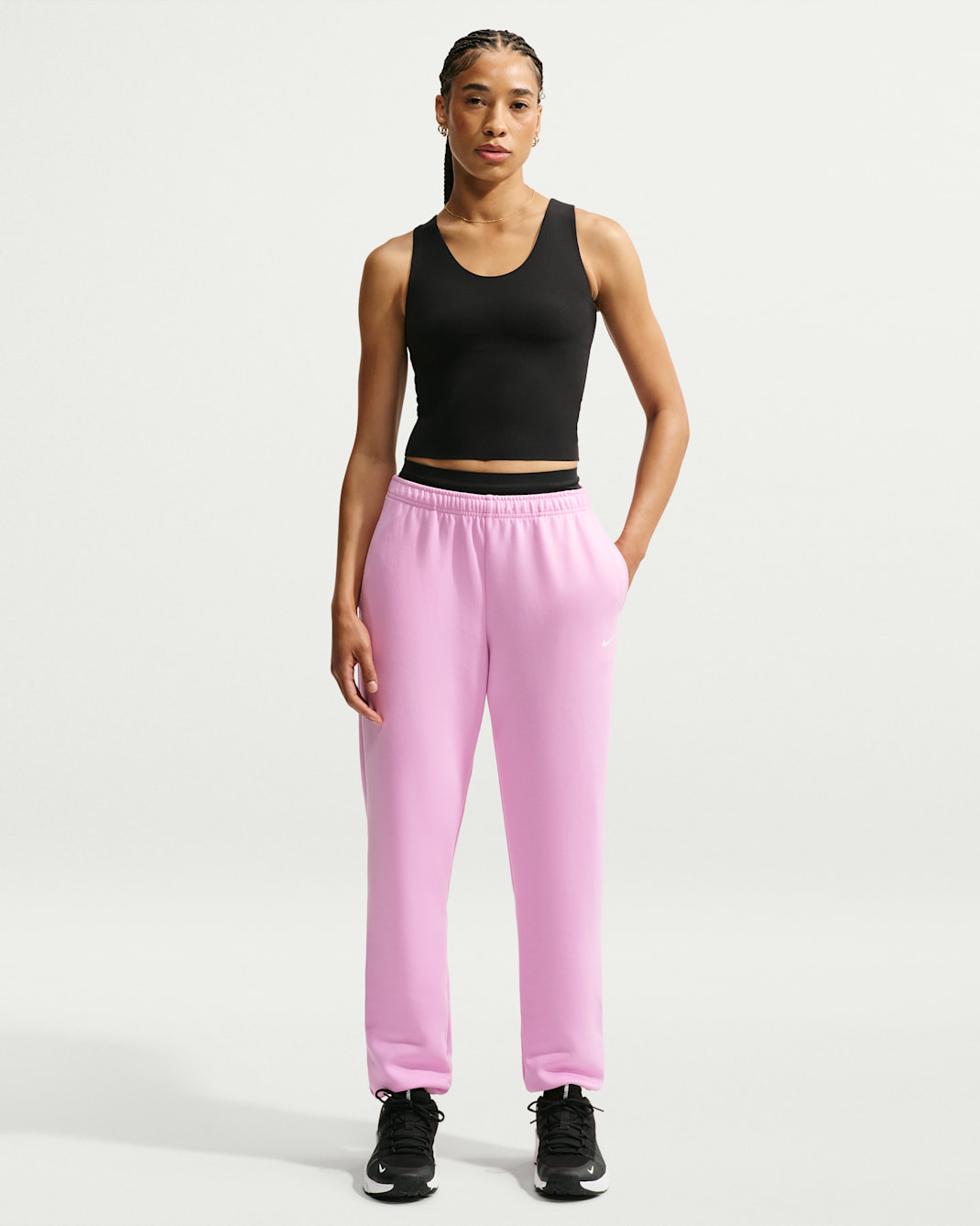 Nike Studio Fleece Sport Women's Dri-FIT Mid-Rise Pants - Pink Rise/White