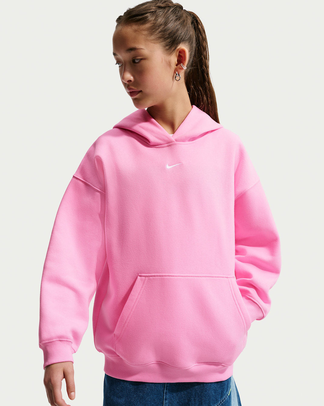 Nike Sportswear Studio Fleece Girls' Oversized Pullover Hoodie - Pink Rise/White
