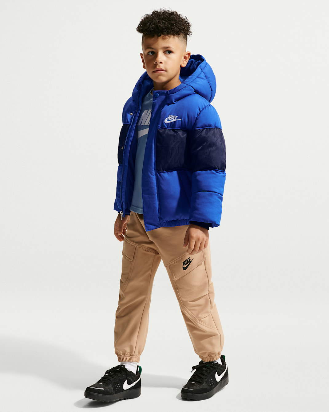 Nike Little Kids' Jacquard Logo Mixed Media Puffer Jacket