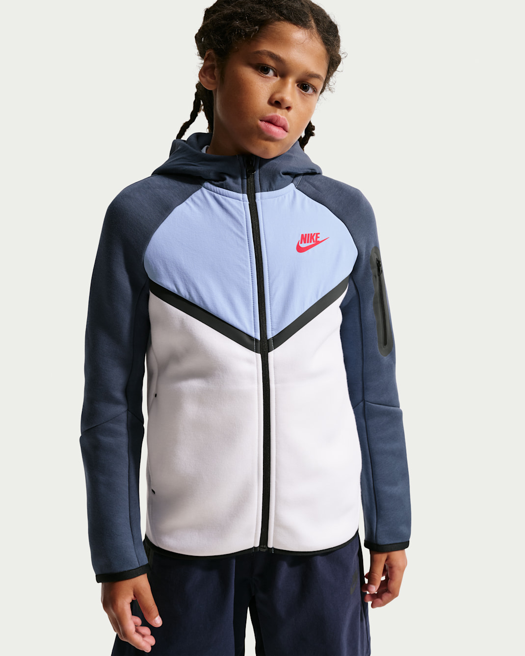 Nike Sportswear Tech Fleece Older Kids' Full-Zip Hoodie - White/Cobalt Bliss/Thunder Blue