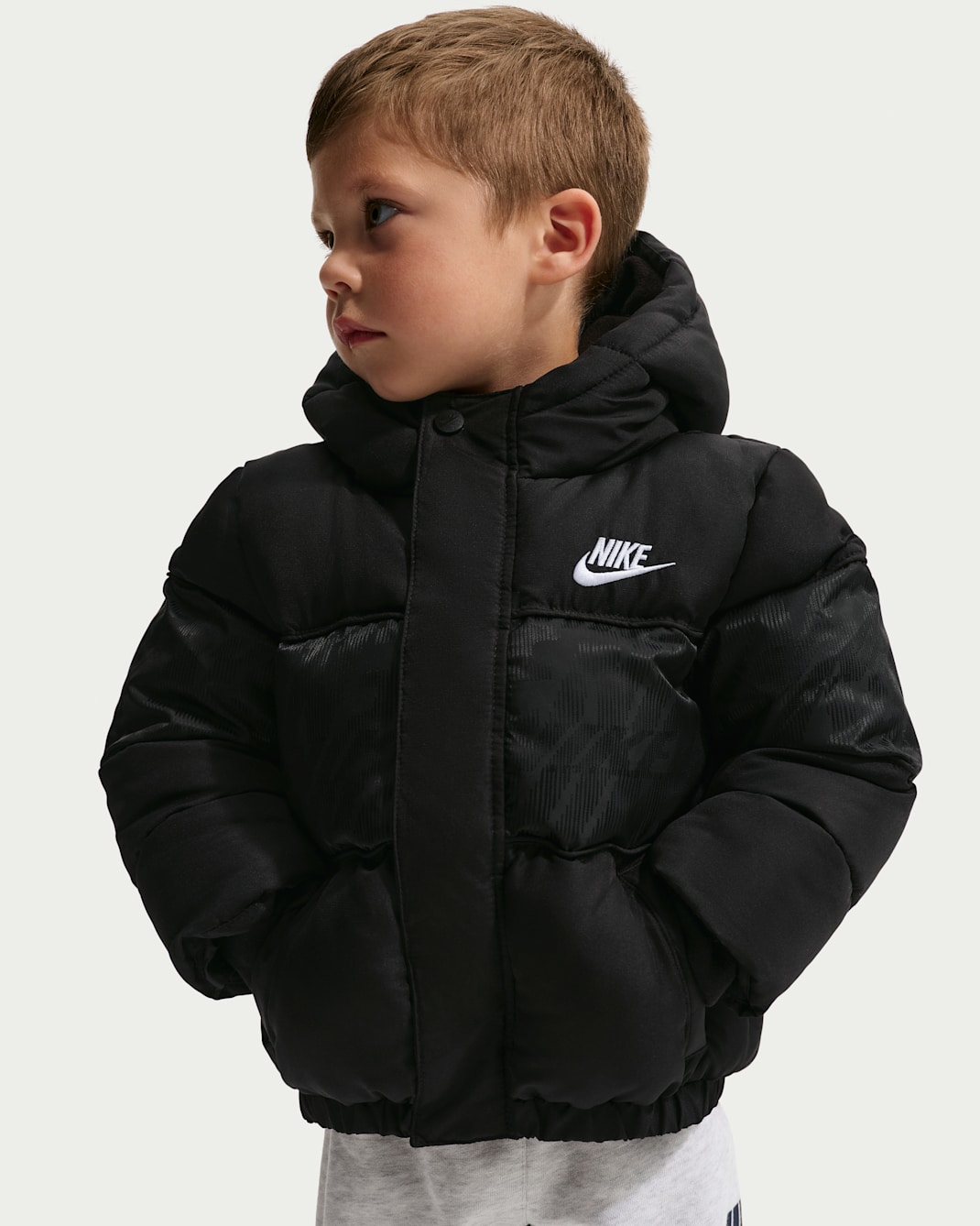 Nike Toddler Jacquard Logo Mixed Media Puffer Jacket - Black