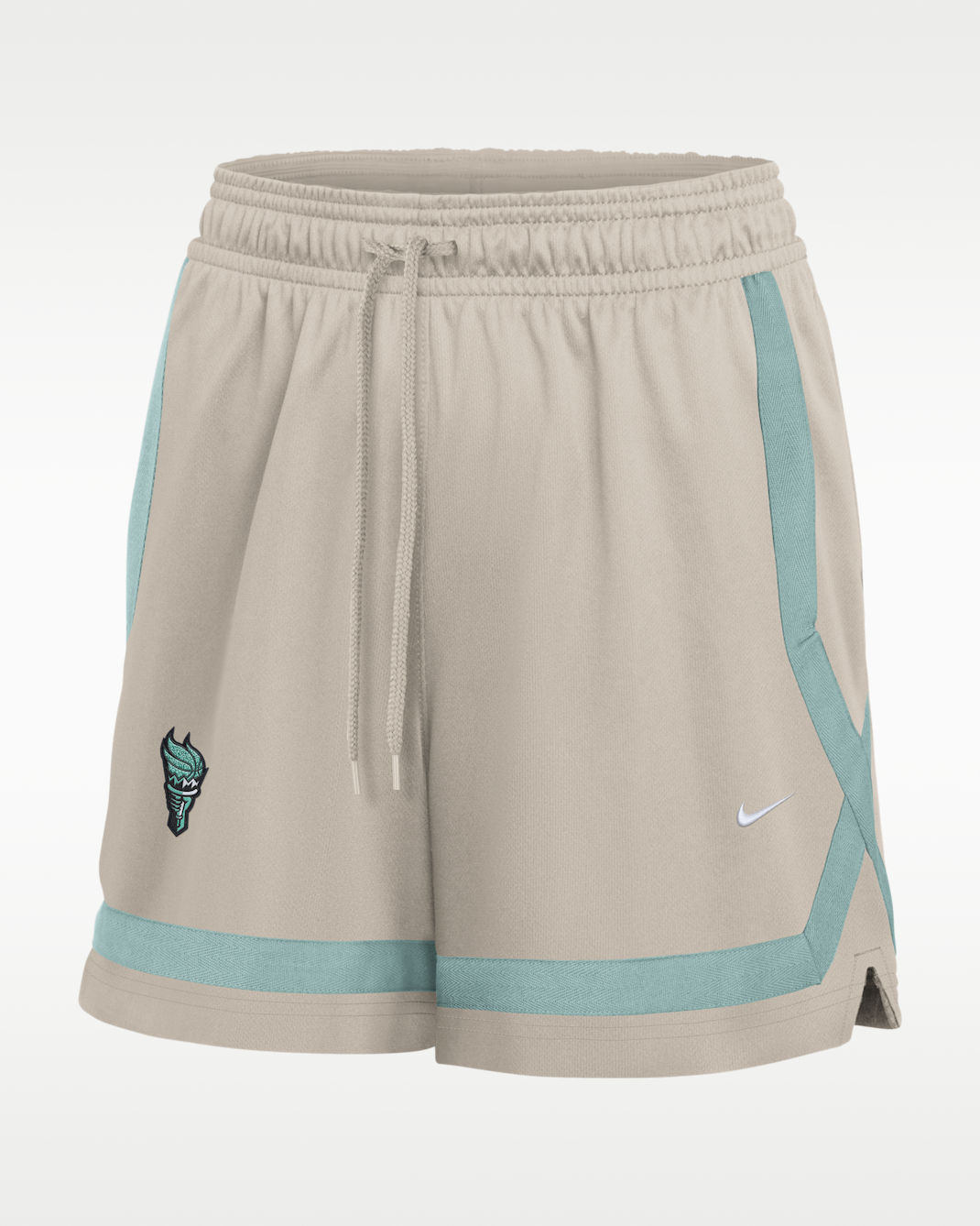 Shorts de básquetbol Studio Fleece de 13 cm para mujer New York Liberty - Crema II/Mineral/Blanco