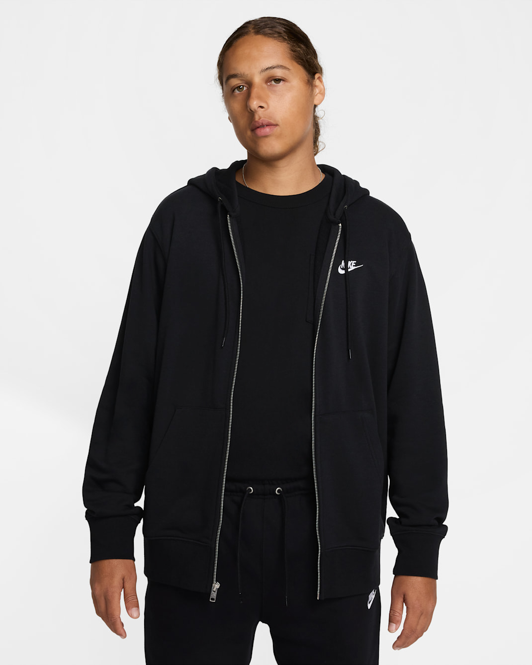 Nike Club hoodie van sweatstof met rits voor heren - Zwart/Zwart/Wit