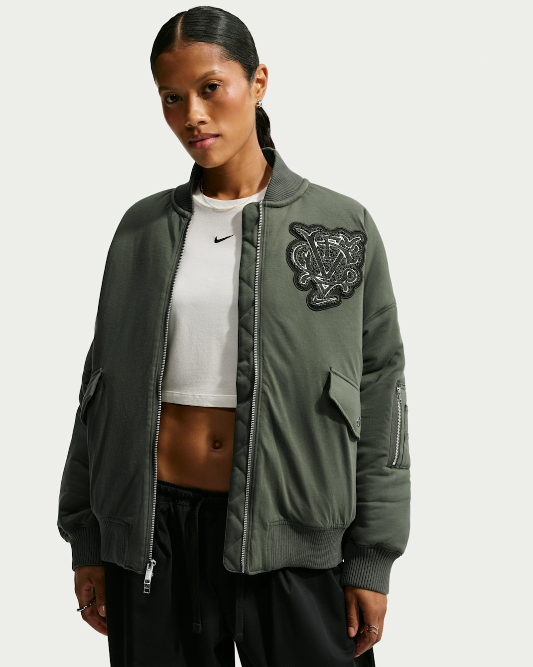 Nike Victory Collection Women's Soccer Oversized Bomber Jacket - Newsprint/Anthracite/Black