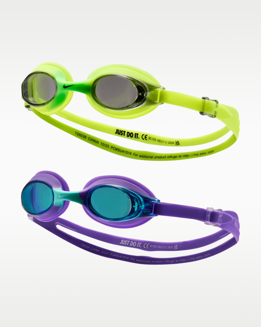 Goggles para niños Natación Nike Lil' Swoosh (paquete de 2) - Violeta brillante/Volt/Cactus empolvado/Blanco