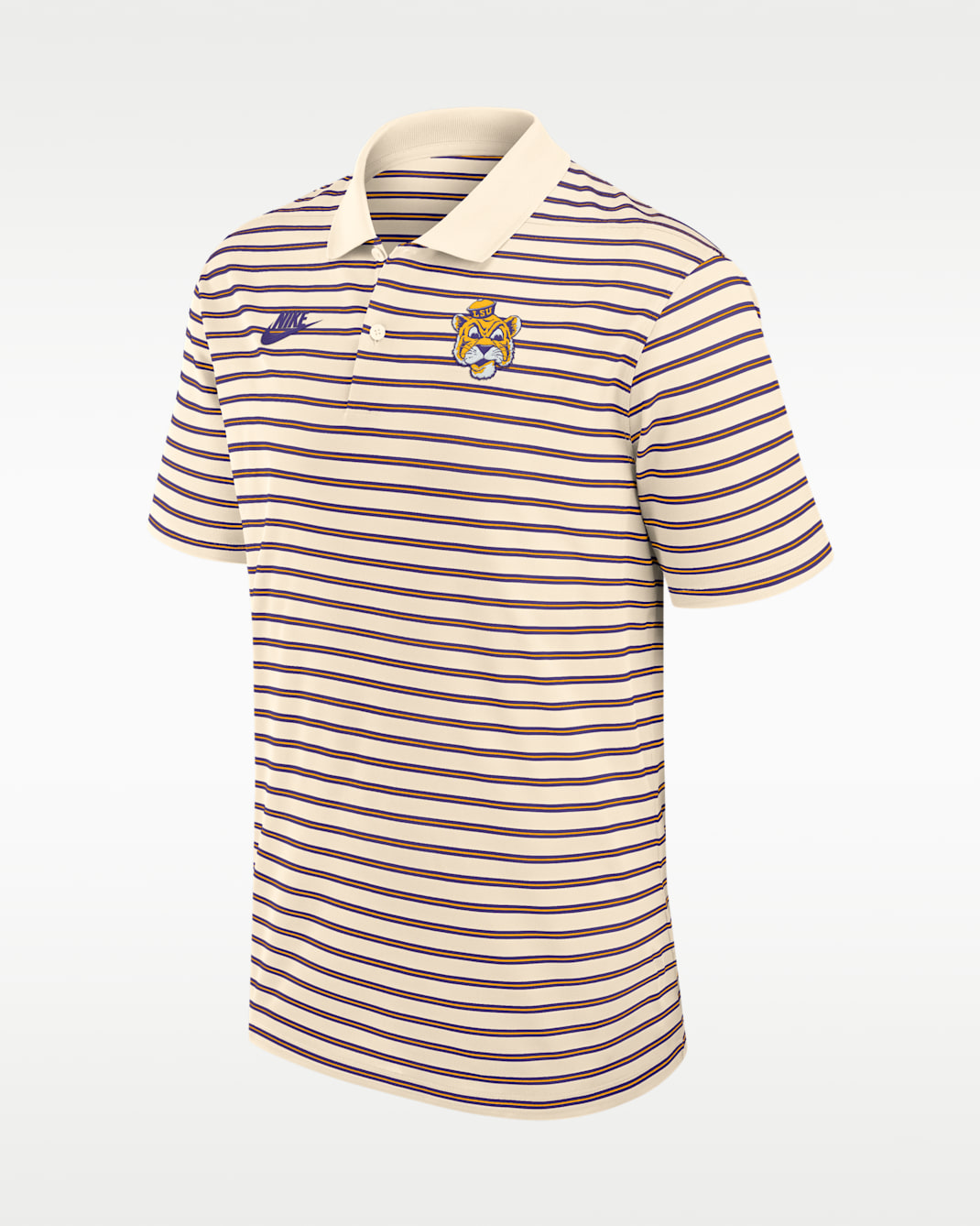 Polo universitario Nike Dri-FIT para hombre LSU Legacy Striped - Natural/Morado