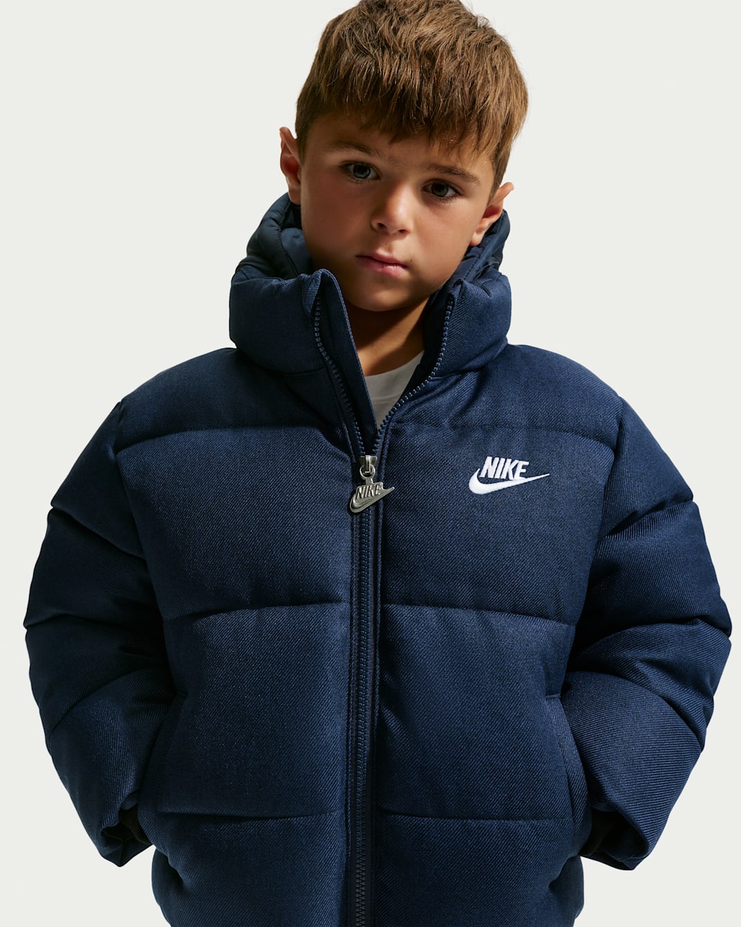 Nike Little Kids' Heathered Twill Puffer Jacket - Midnight Navy