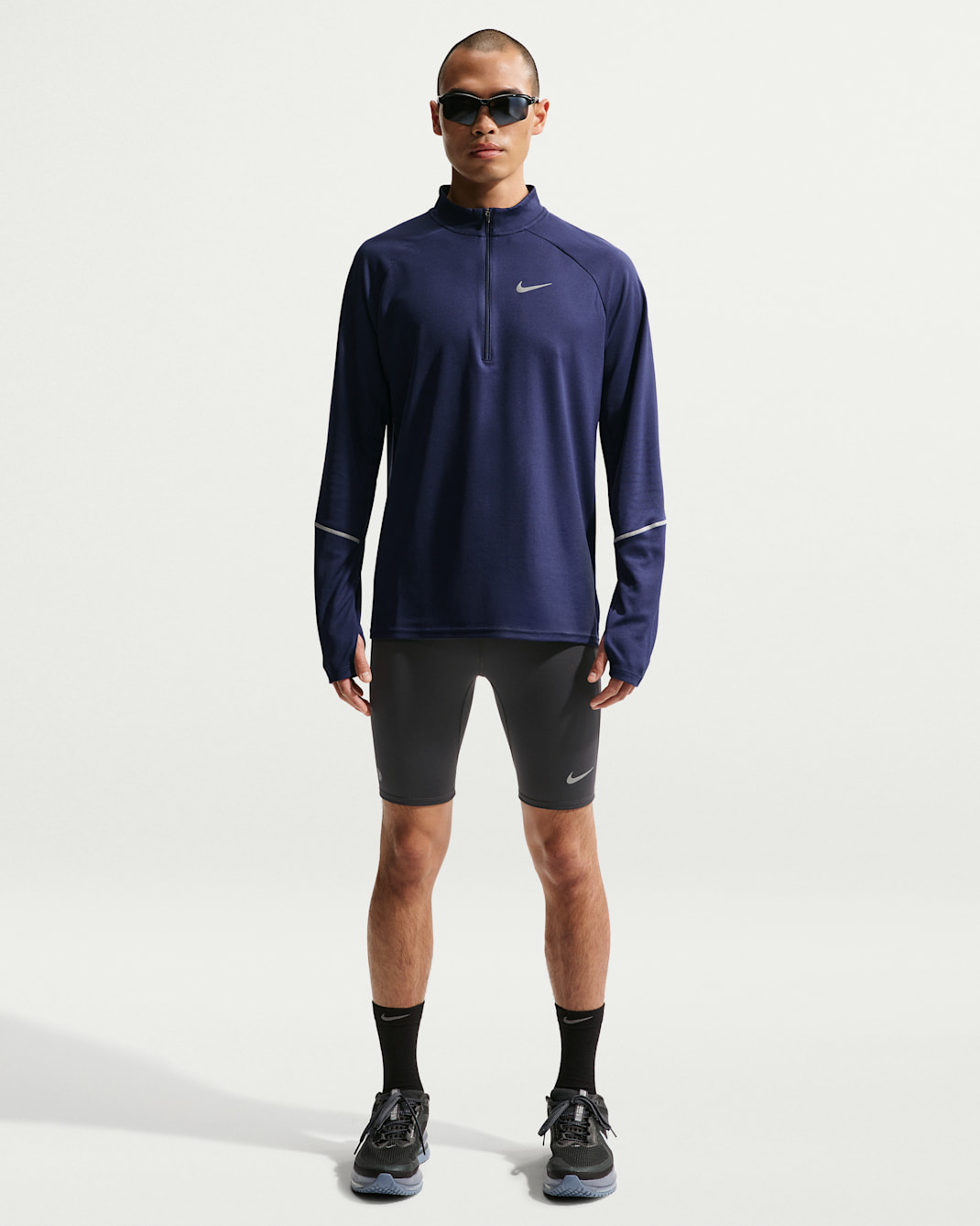 Nike Fast Men's Dri-FIT Brief-Lined 1/2-Length Running Tights - Anthracite/Black/Court Blue