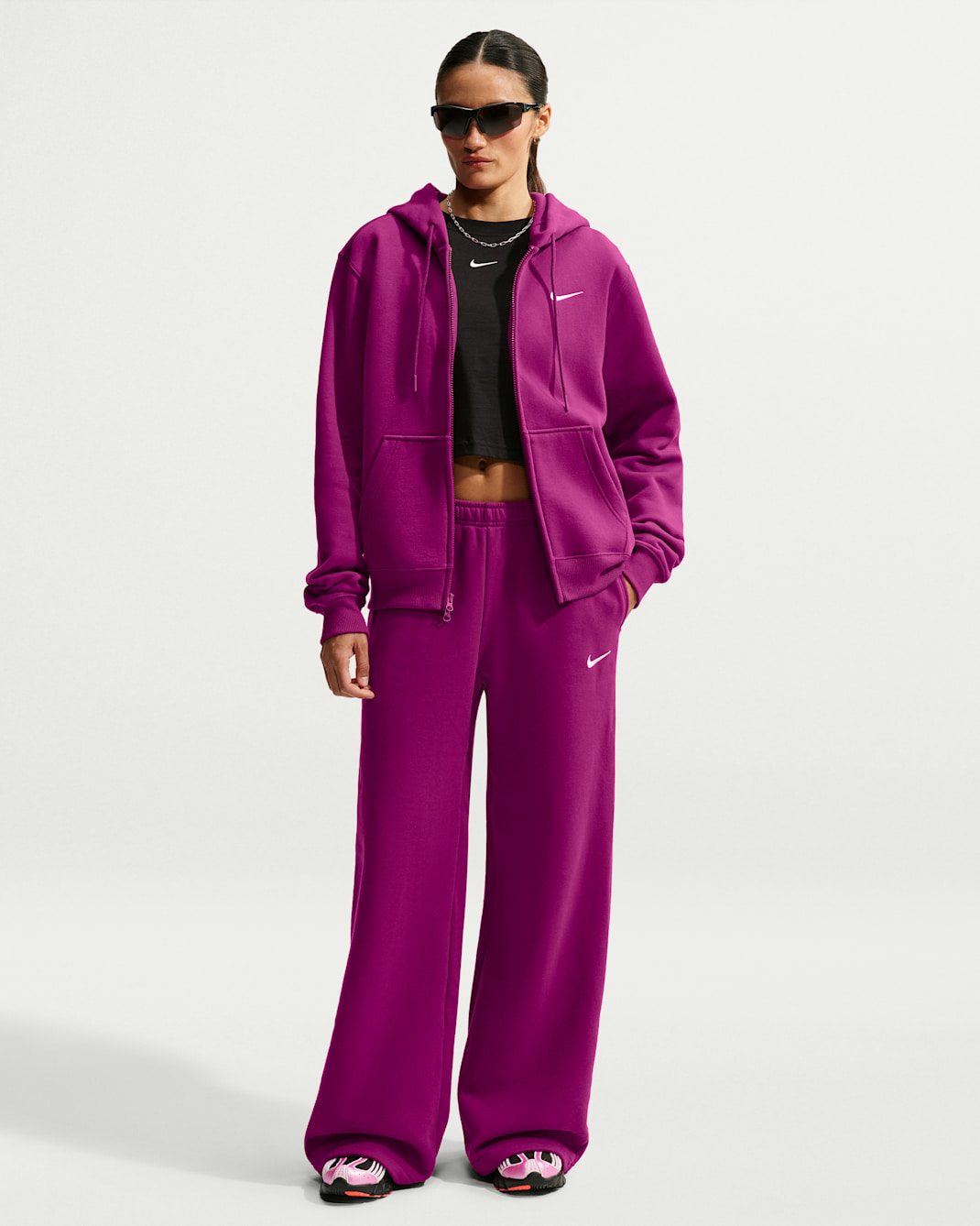 Pants de tiro medio y pierna amplia para mujer Nike Studio Fleece Medium Weight - Baya genuino/Vela
