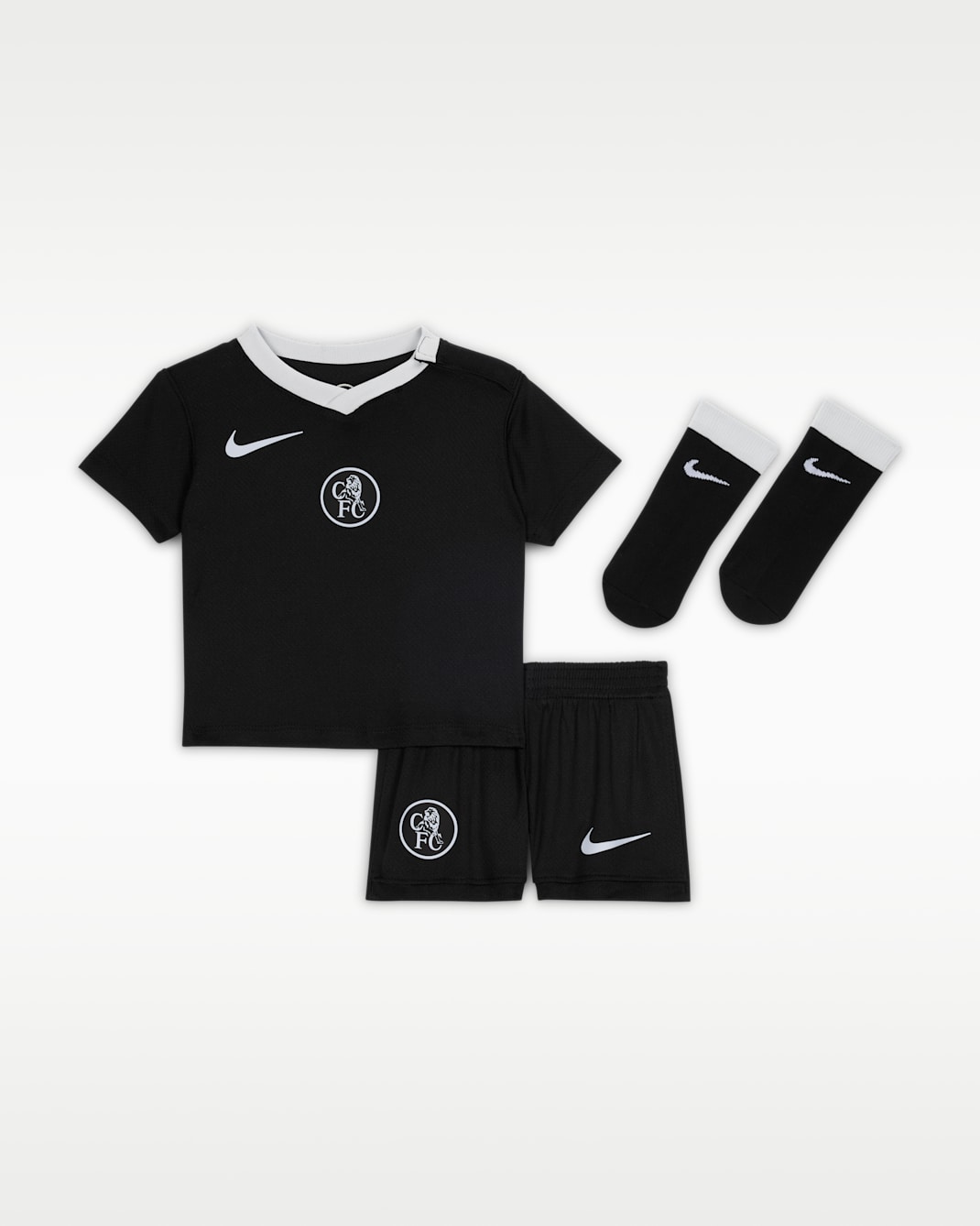 Chelsea FC 2025/26 Stadium Third Nike Total 90 Football Replica-sæt i tre dele til babyer/småbørn - sort/Field Silver/Game Royal/Field Silver