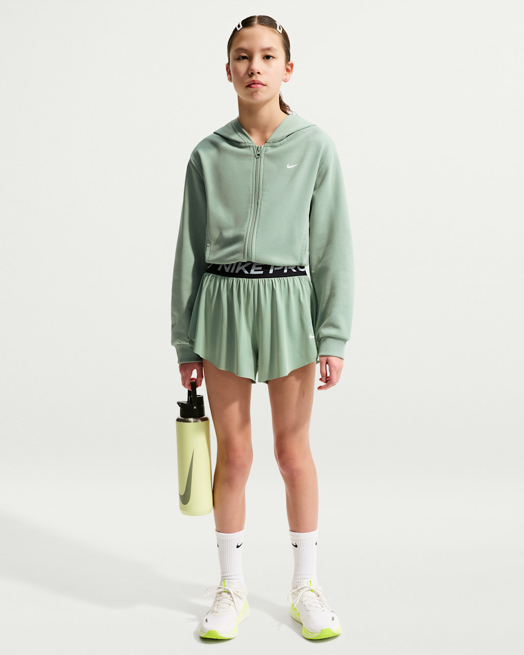 Nike Pro Older Kids' (Girls') Dri-FIT 2-in-1 Shorts - Steam/Black/White