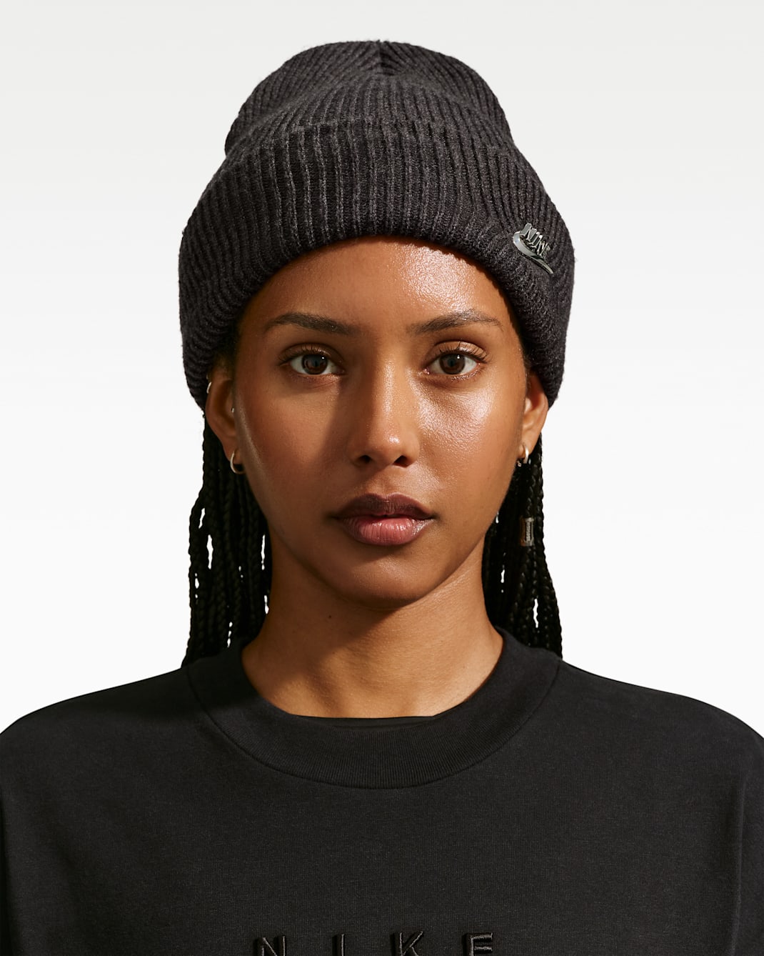 Nike Peak Tall-Cuff Metal Futura Beanie - Black Heather/Metallic Silver