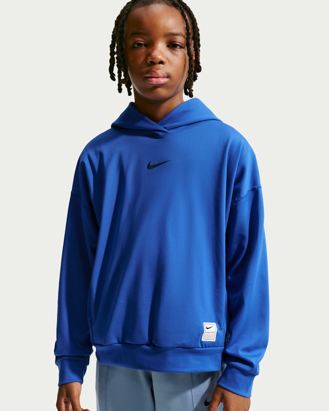 Nike Pro Big Kids' (Boys') Dri-FIT Fleece Pullover Hoodie - Game Royal/Black