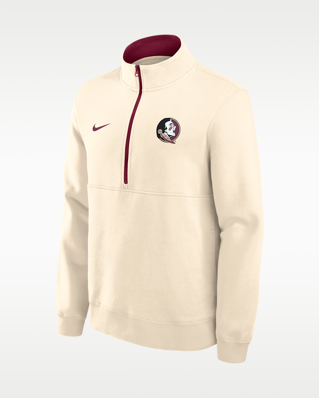 Florida State Primetime Primary Logo Men's Nike College 1/2-Zip Crew - Natural/Team Maroon