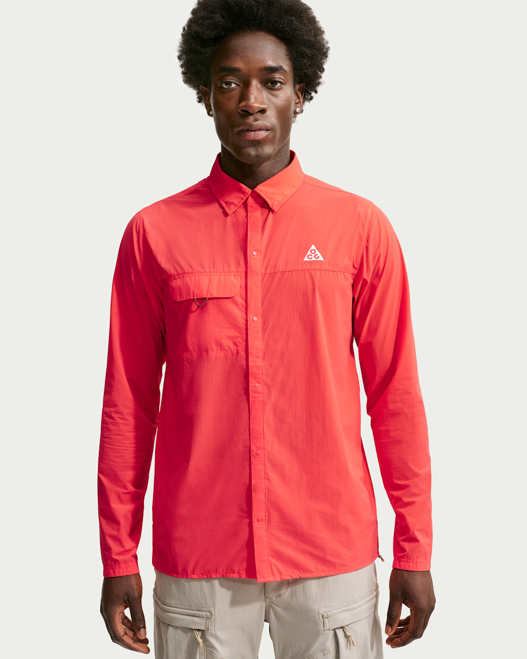 ACG "Aireez" Men's Long-Sleeve Button-Up Trail Running Top - Light Crimson/Summit White