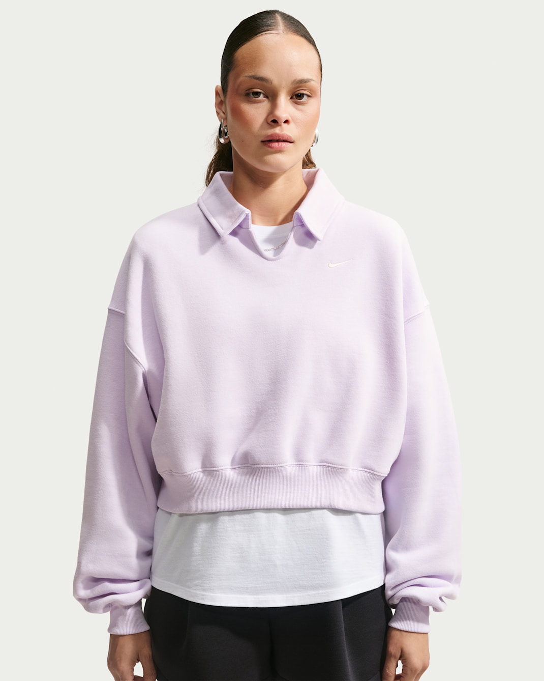 Nike Studio Fleece Medium Weight Women's Oversized Cropped Polo - Bleached Lilac/Sail
