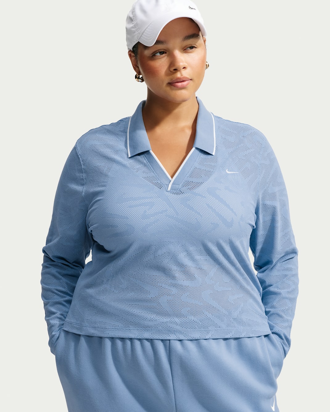 Nike Sportswear Chill Lace Women's Tight Mod-Cropped Long-Sleeve Top (Plus Size) - Work Blue/Work Blue/White/White