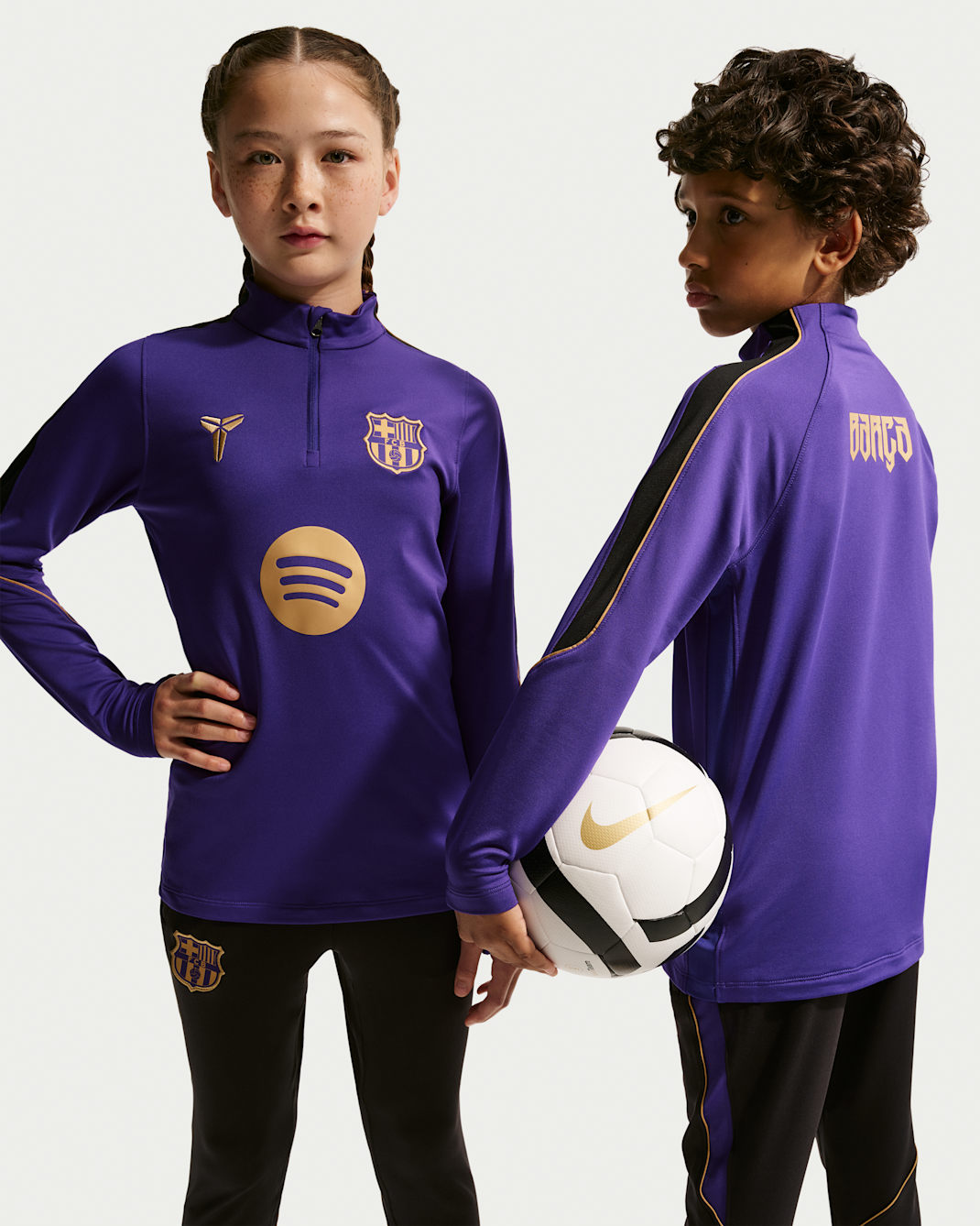 FC Barcelona Strike Away Big Kids' Kobe Dri-FIT Soccer Knit Drill Top - Field Purple/Black/Metallic Gold
