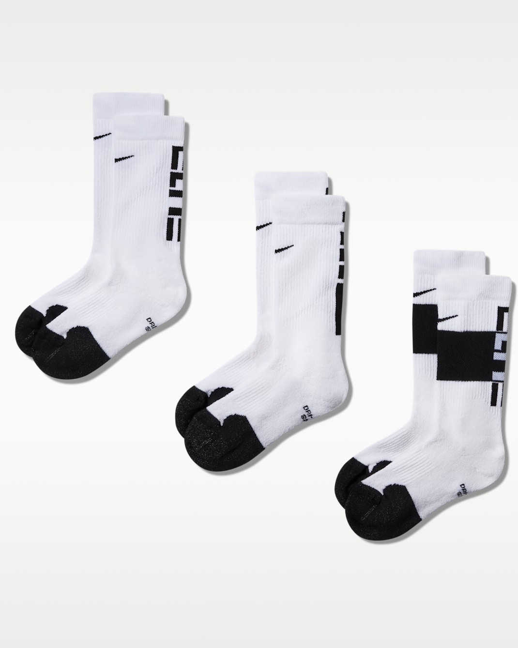 Nike Elite Kids' Basketball Crew Socks (3 Pairs) - White/Black