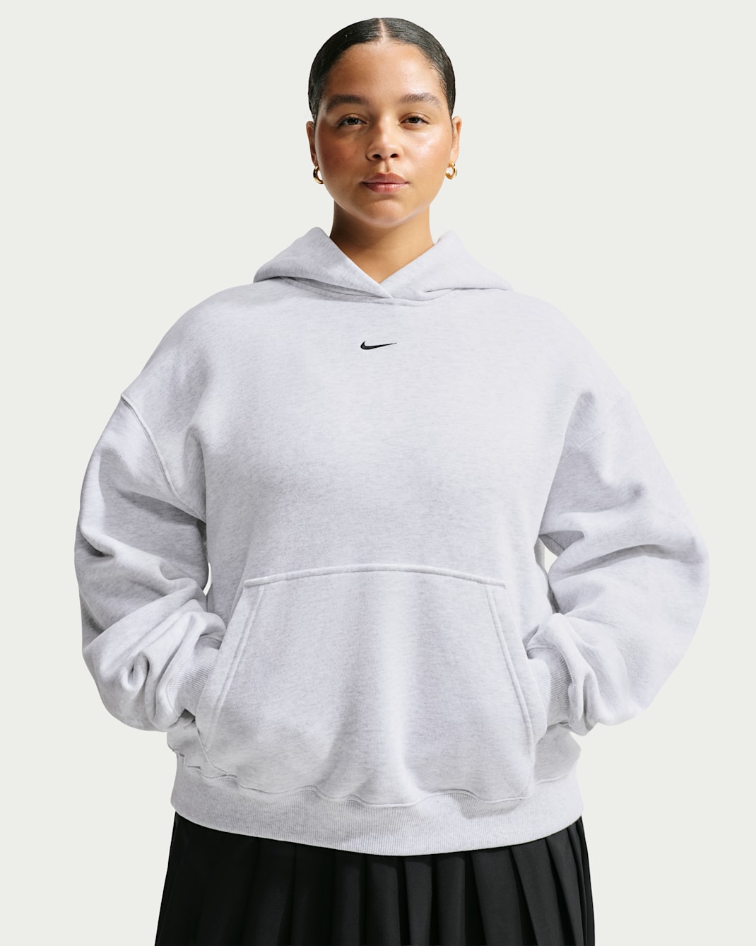 Nike Studio Fleece Medium Weight Women's Oversized Pullover Hoodie - Birch Heather/Black