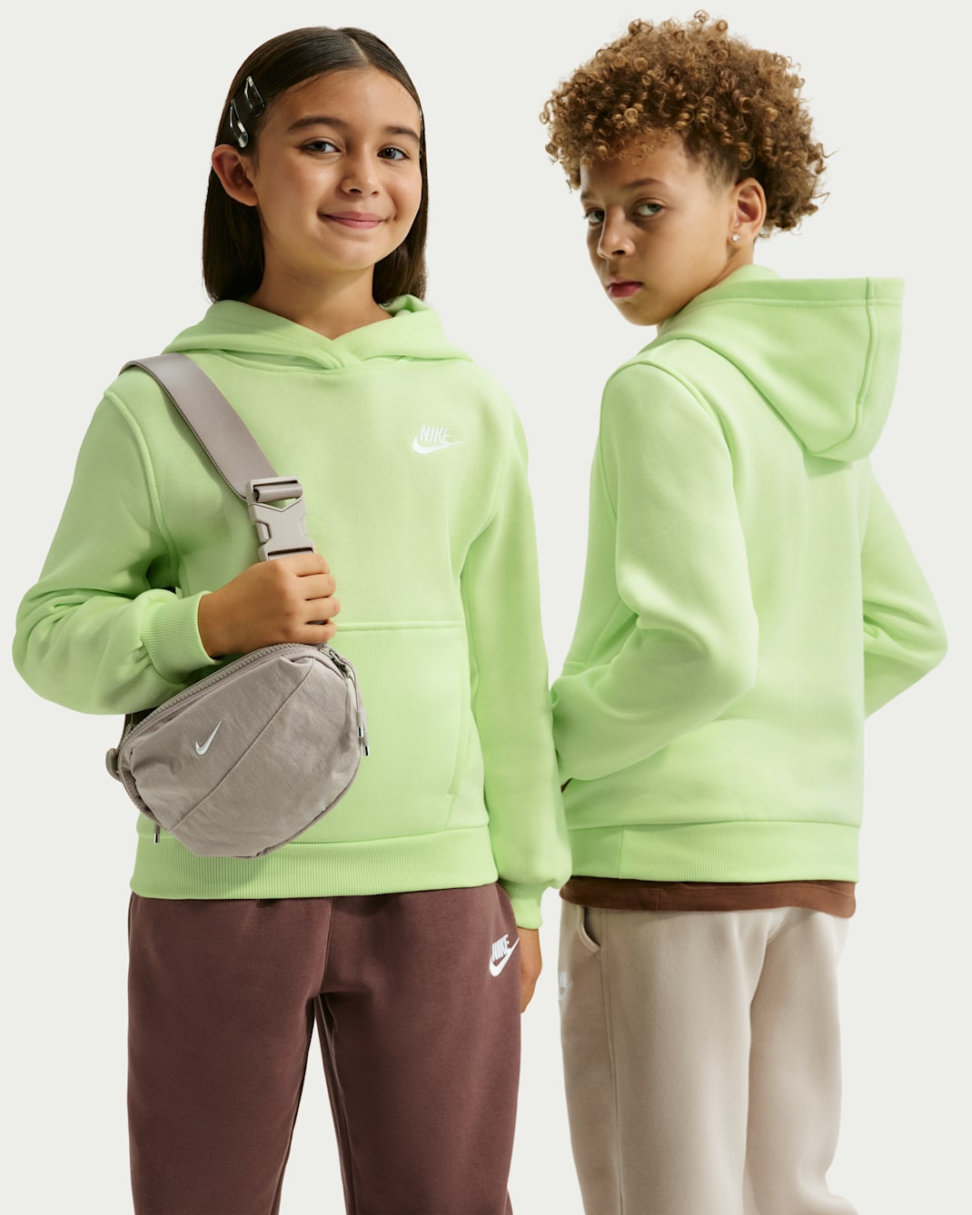 Nike Sportswear Club Fleece Big Kids' Pullover Hoodie - Light Liquid Lime/White