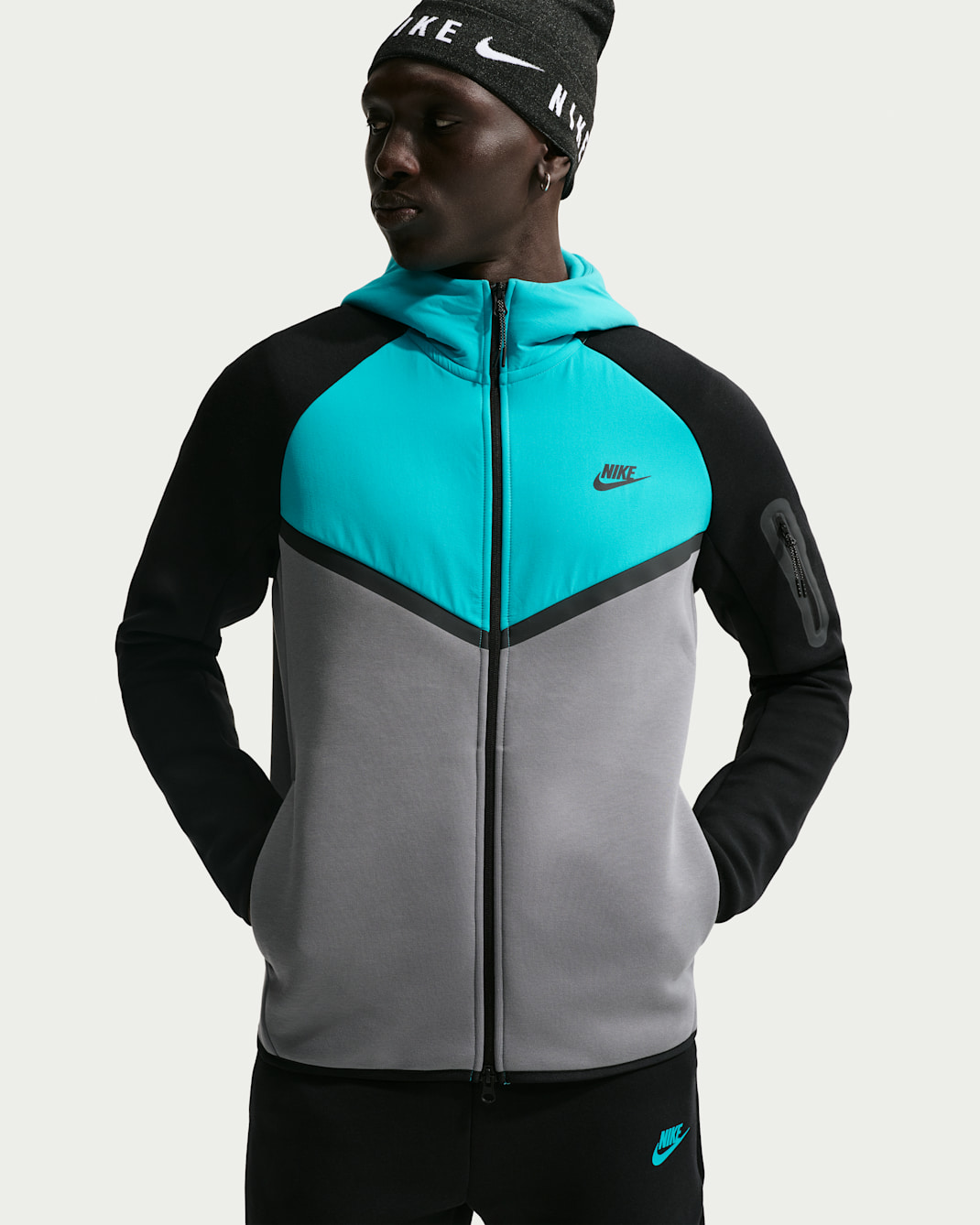 Nike Tech Windrunner-Jacke aus Fleece mit durchgehendem Reißverschluss (Herren) - Cool Grey/Dusty Cactus/Schwarz/Schwarz