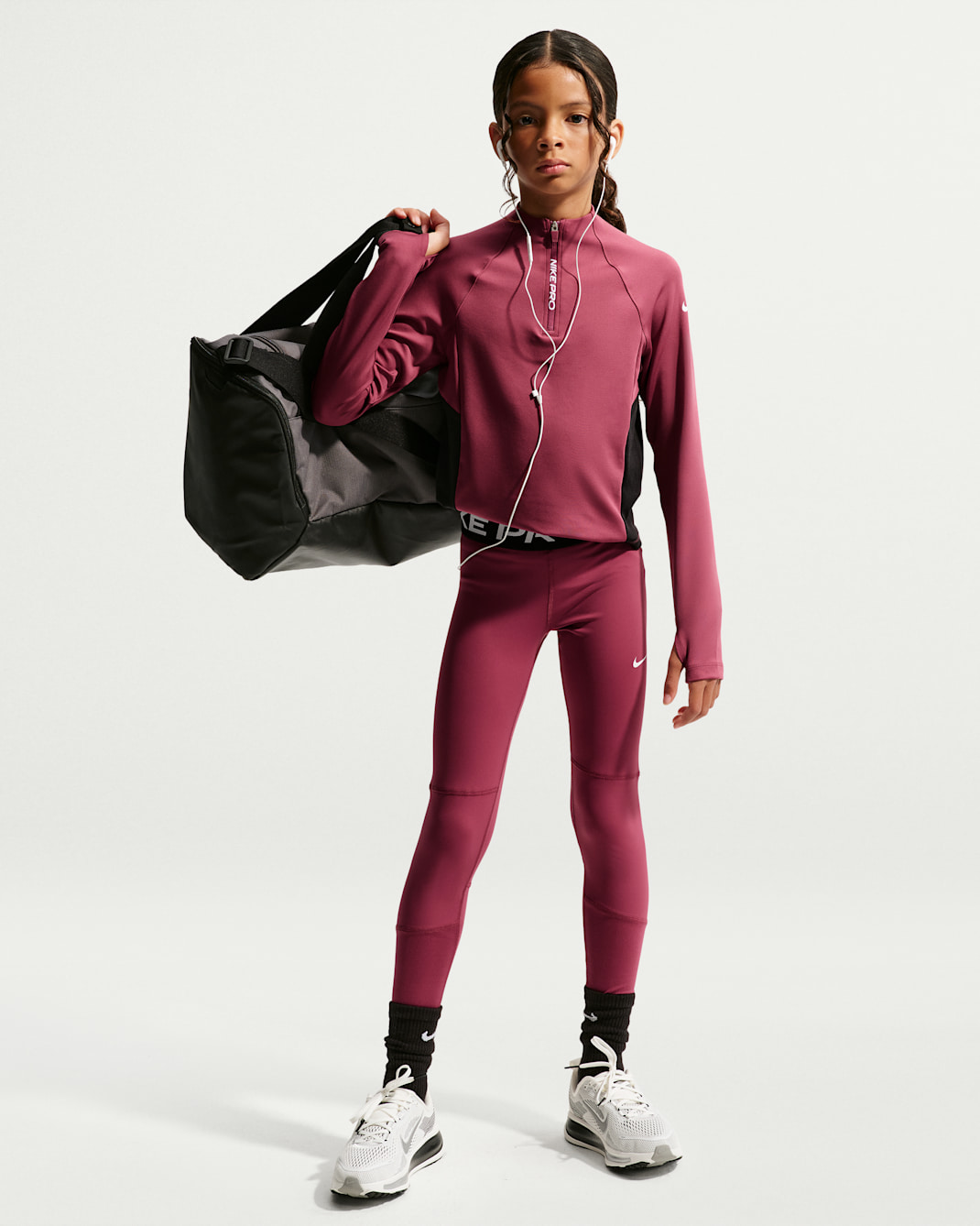 Leggings Nike Pro med medelhög midja för tjejer - Pink Smoke/Vit