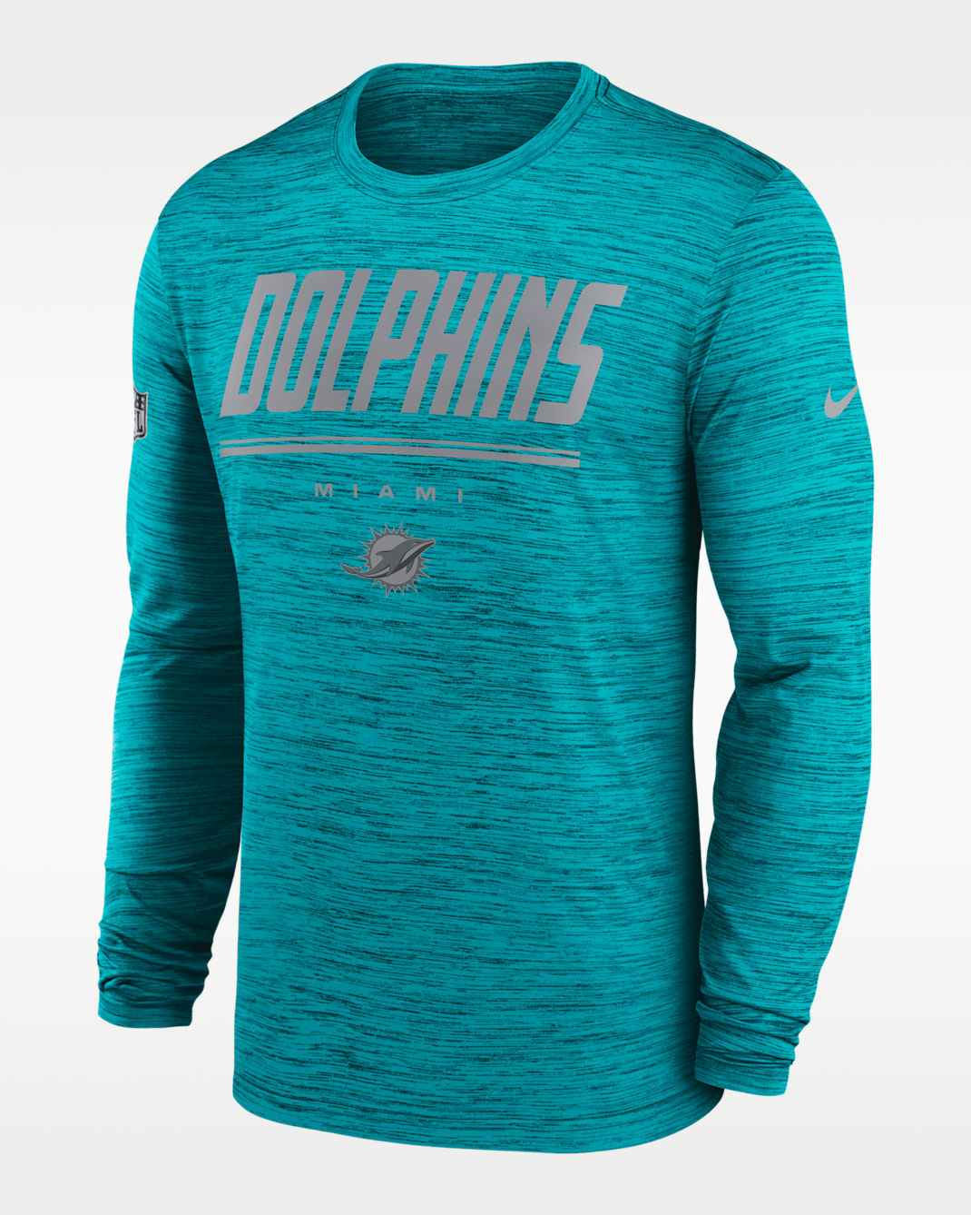 Miami Dolphins Sideline Team Issue Velocity Men's Nike Dri-FIT NFL Long-Sleeve T-Shirt - Aqua