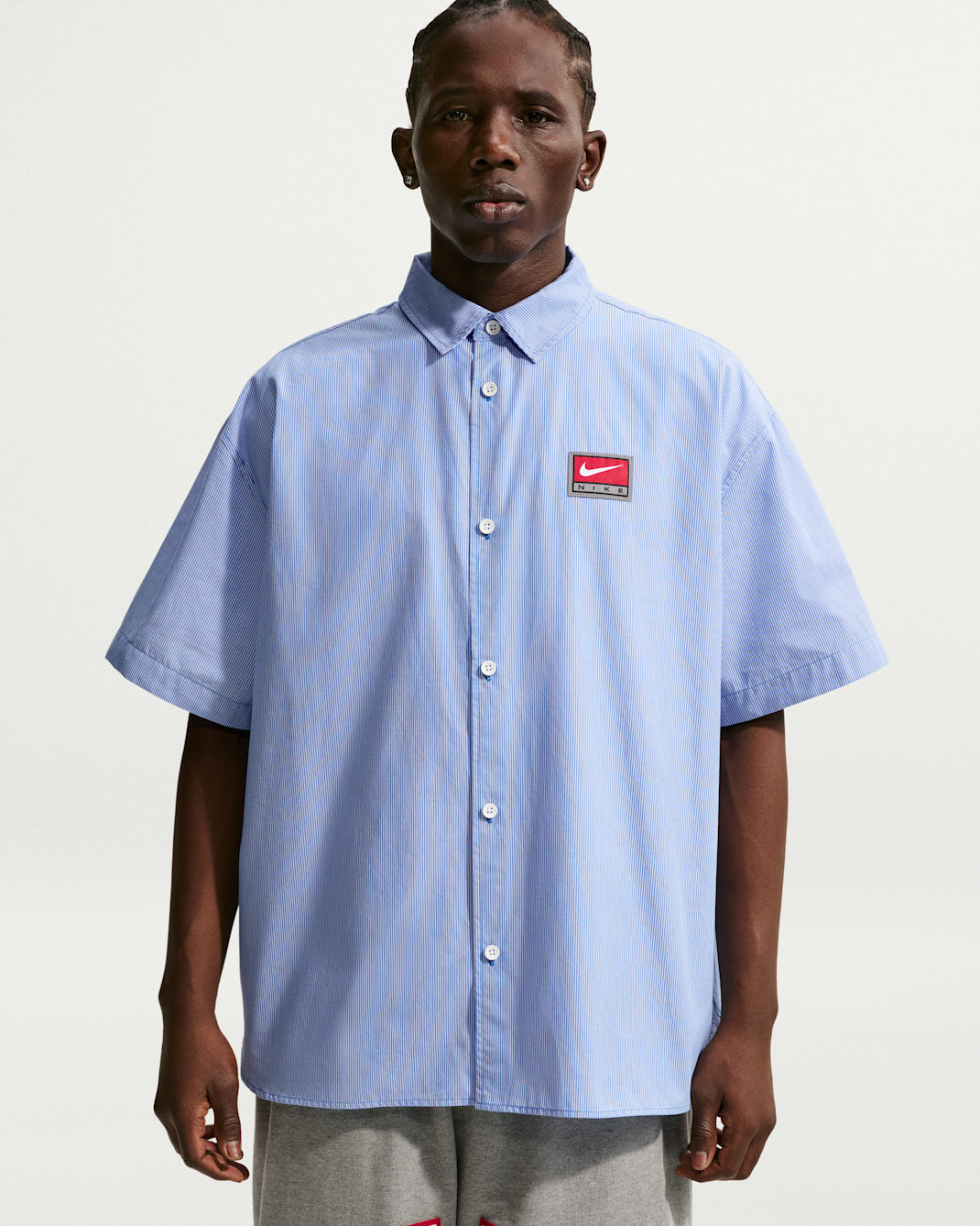 Nike Life Men's Short-Sleeve Button-Down Top - Pacific Blue/White/White