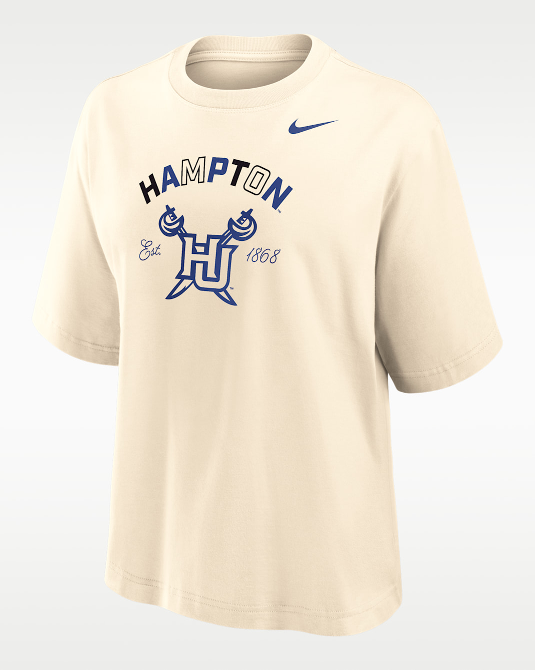 Playera Nike College de algodón de ajuste recto para mujer (Hampton University) - Natural