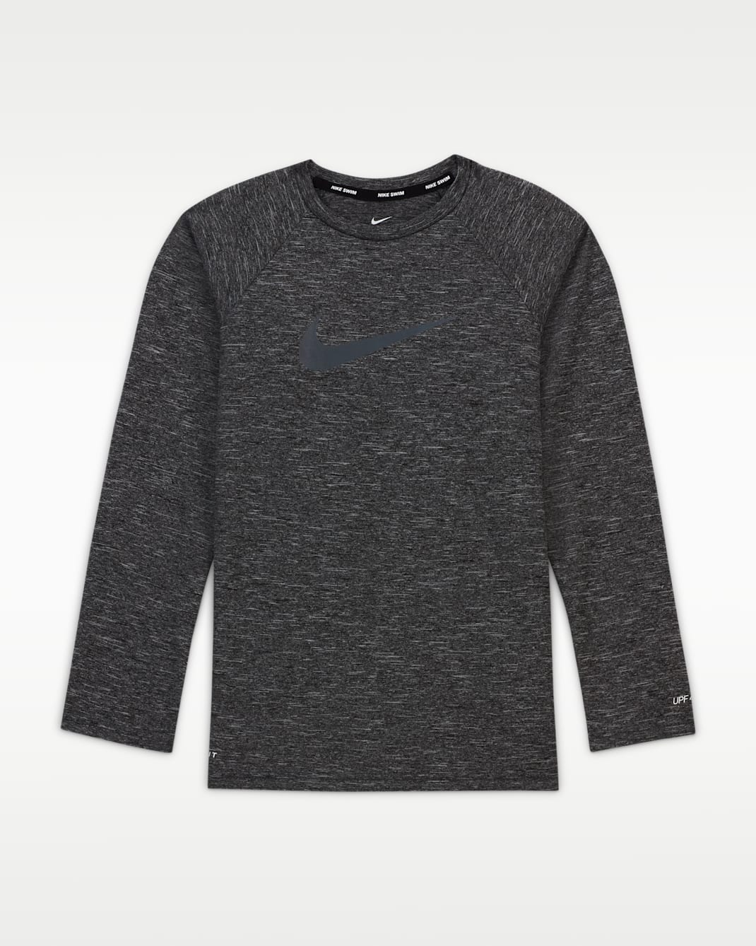 Playera de manga larga Dri-FIT UV para niño talla grande Nike Swim Hydroguard Essential - Negro/Negro/Negro metálico
