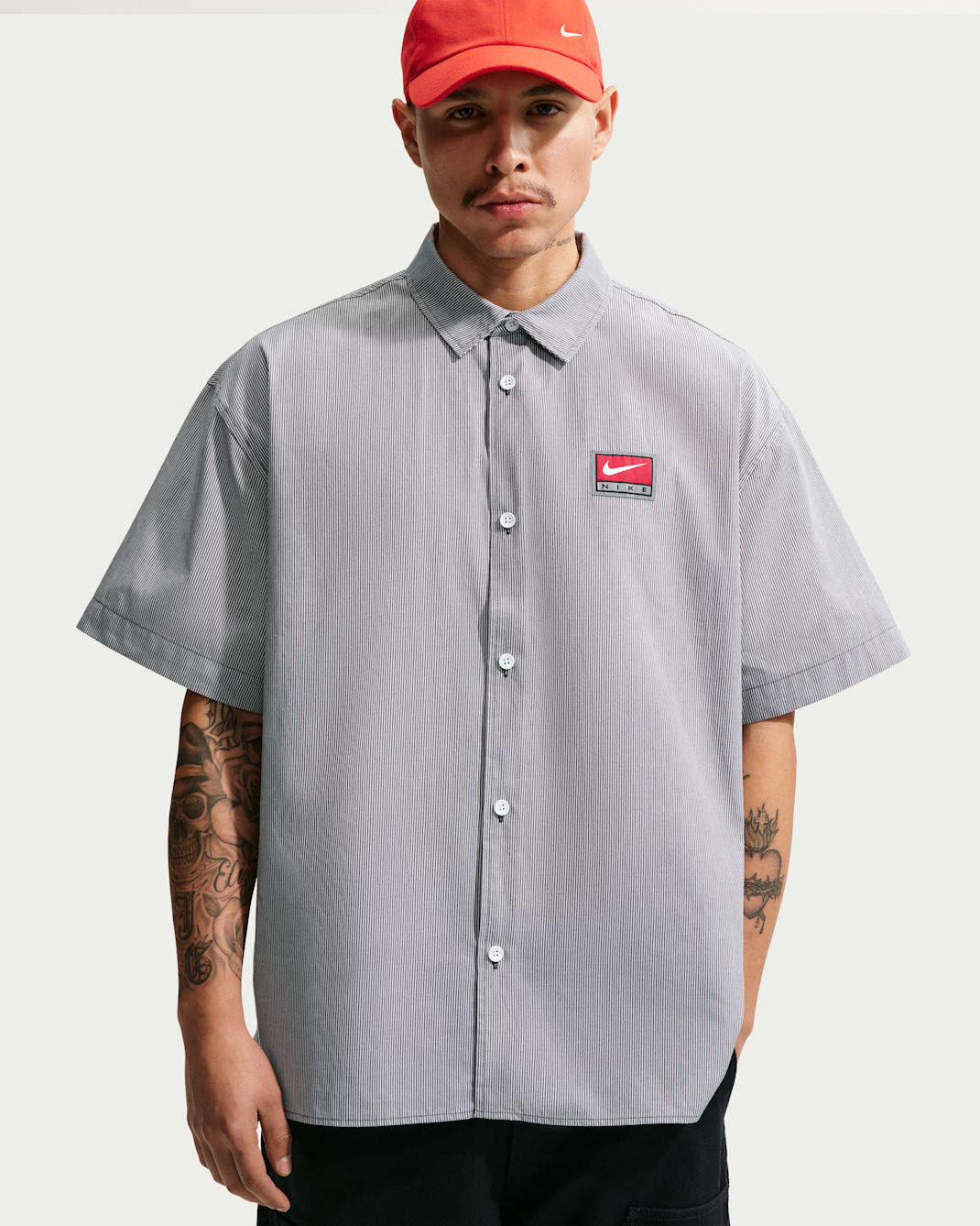 Nike Life Men's Short-Sleeve Button-Down Top - Anthracite/White/White