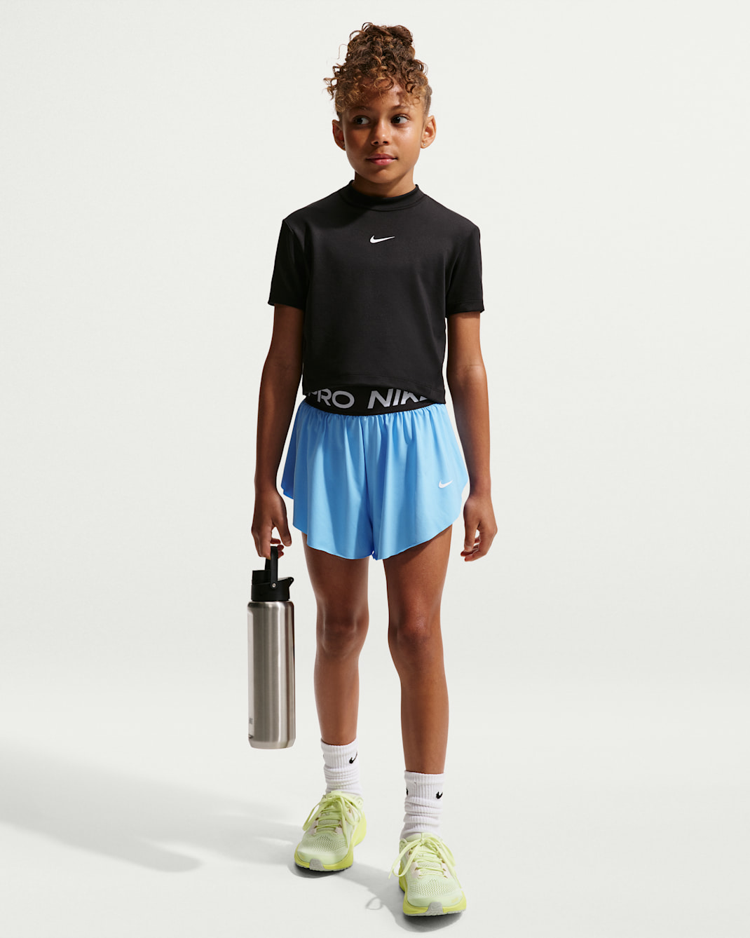 Nike Pro Big Kids' (Girls') Dri-FIT 2-in-1 Shorts - Football Blue/Black/White