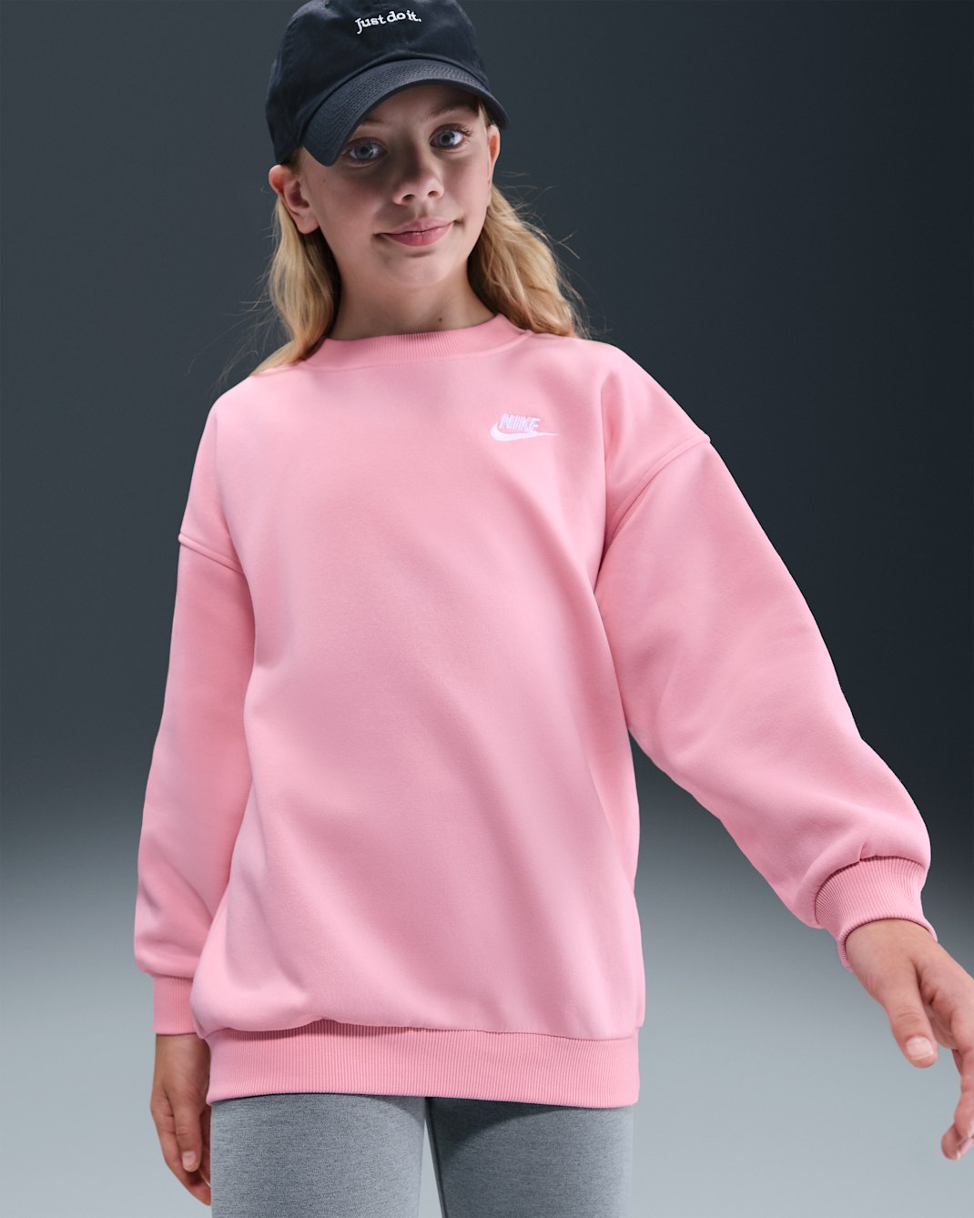 Nike Sportswear Club Fleece Big Kids' Oversized Sweatshirt - Medium Soft Pink/Medium Soft Pink/White