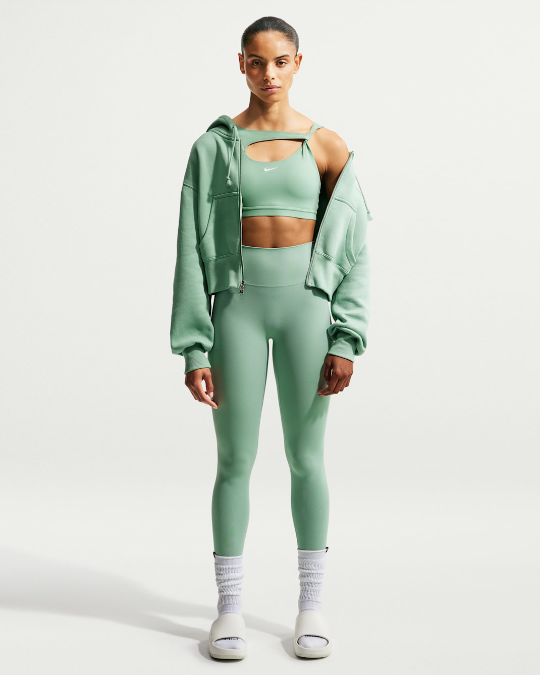 Leggings de tiro alto de largo completo sin costura delantera para mujer Nike Zenvy - Vapor/Blanco