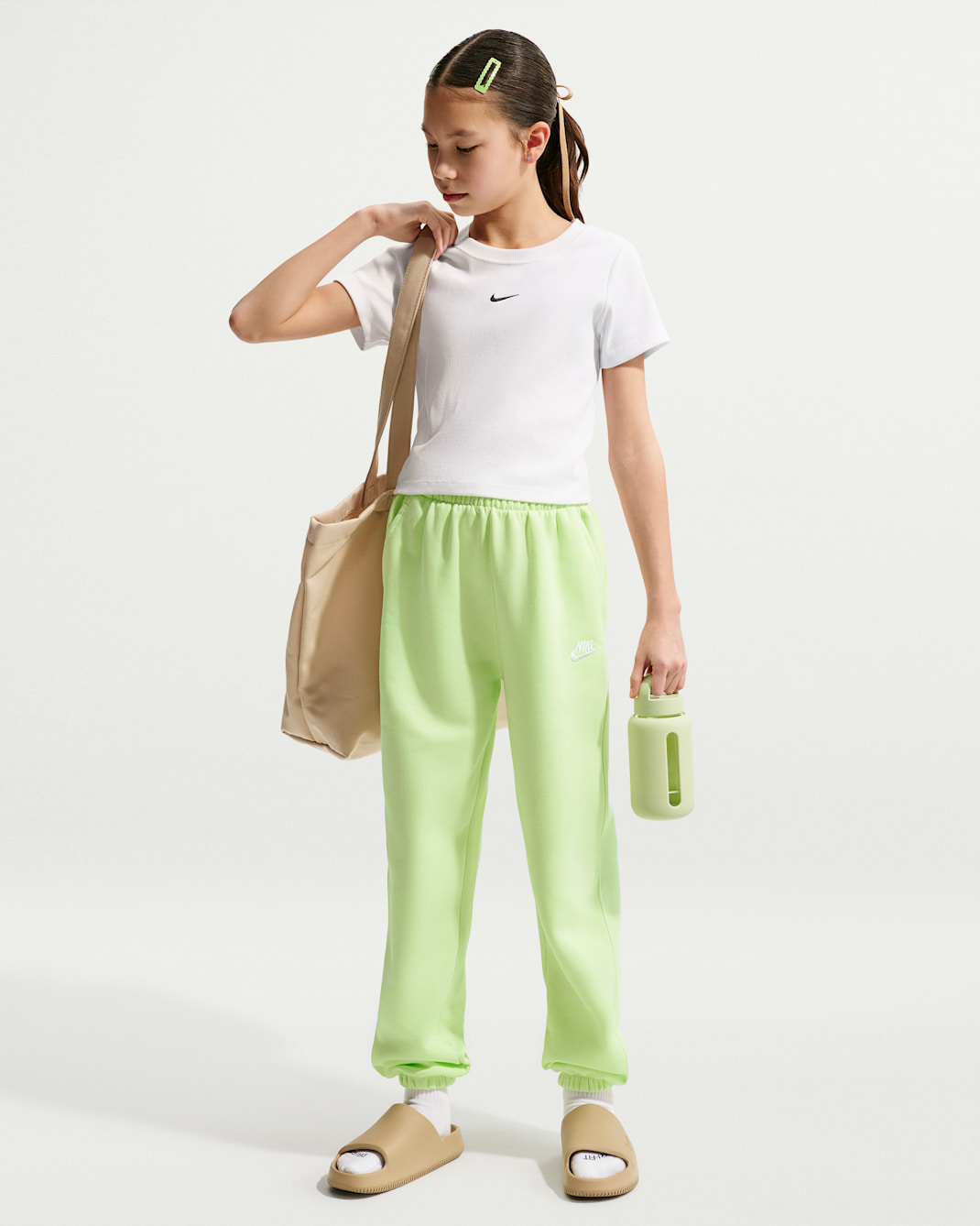 Nike Sportswear Club Fleece Big Kids' Loose Pants - Light Liquid Lime/Light Liquid Lime/White