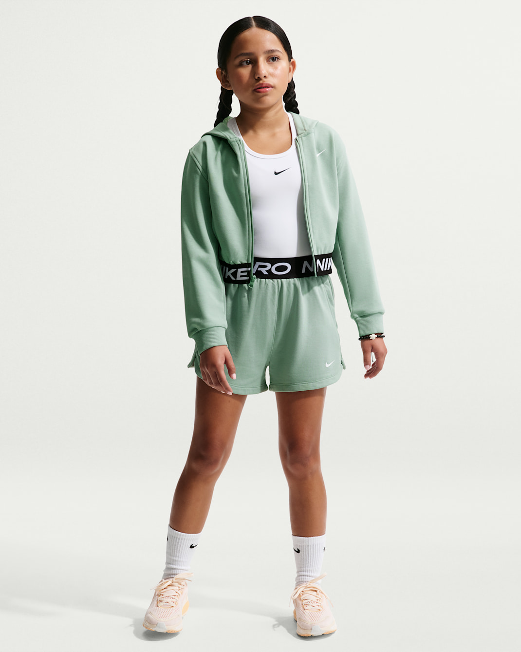 Nike Pro Fleece Older Kids' (Girls') Dri-FIT Shorts - Steam/Steam/Black/White