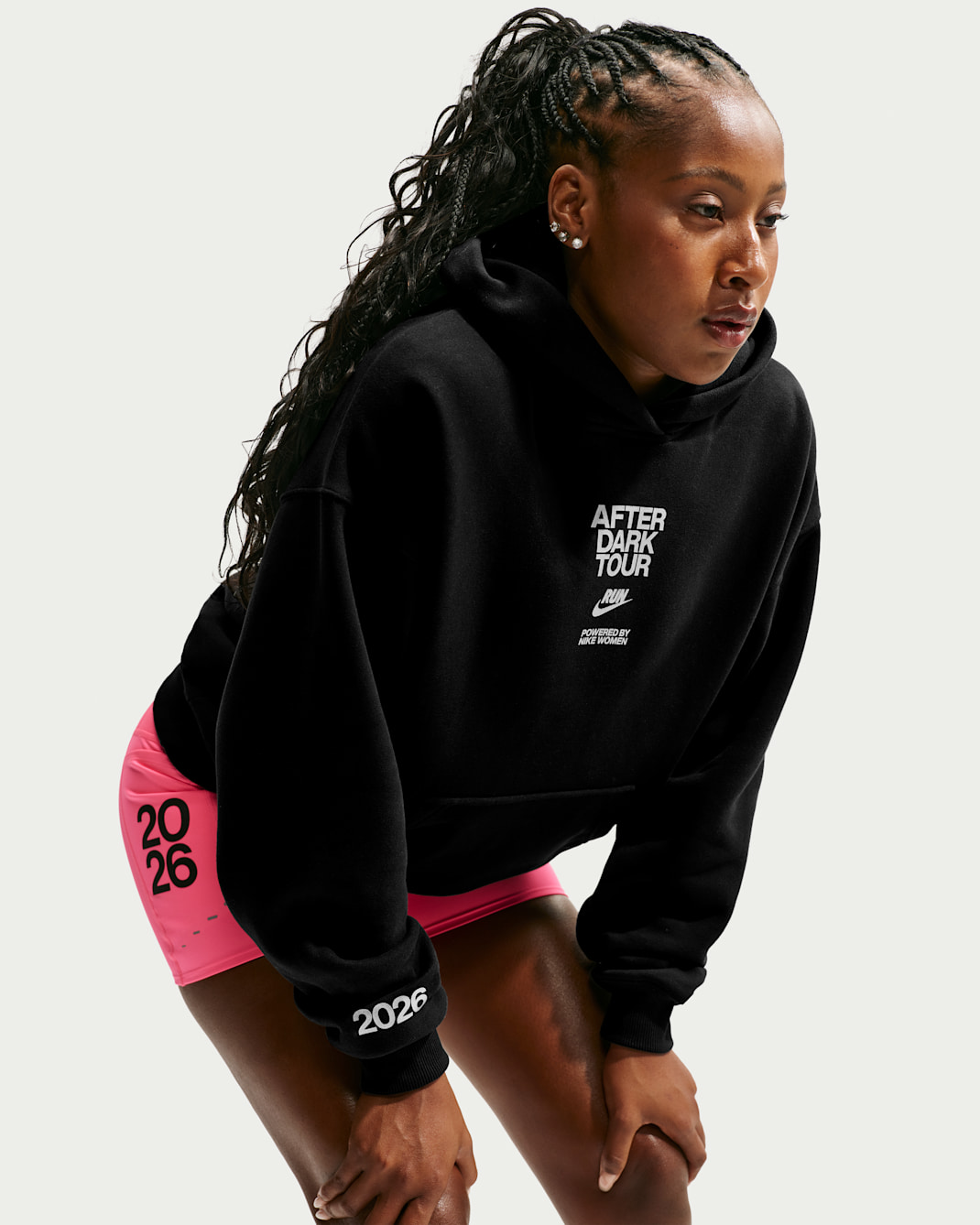 Nike Studio Fleece Medium Weight 'After Dark Tour' Women's Oversized Pullover Hoodie - Black/Hyper Pink