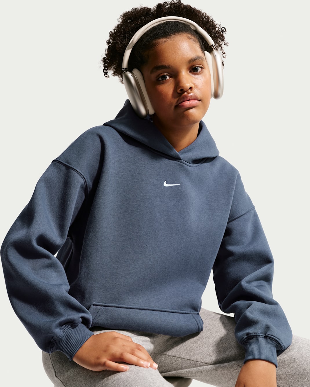 Sudadera con gorro sin cierre oversized para niña Nike Sportswear Studio Fleece - Trueno azul/Blanco